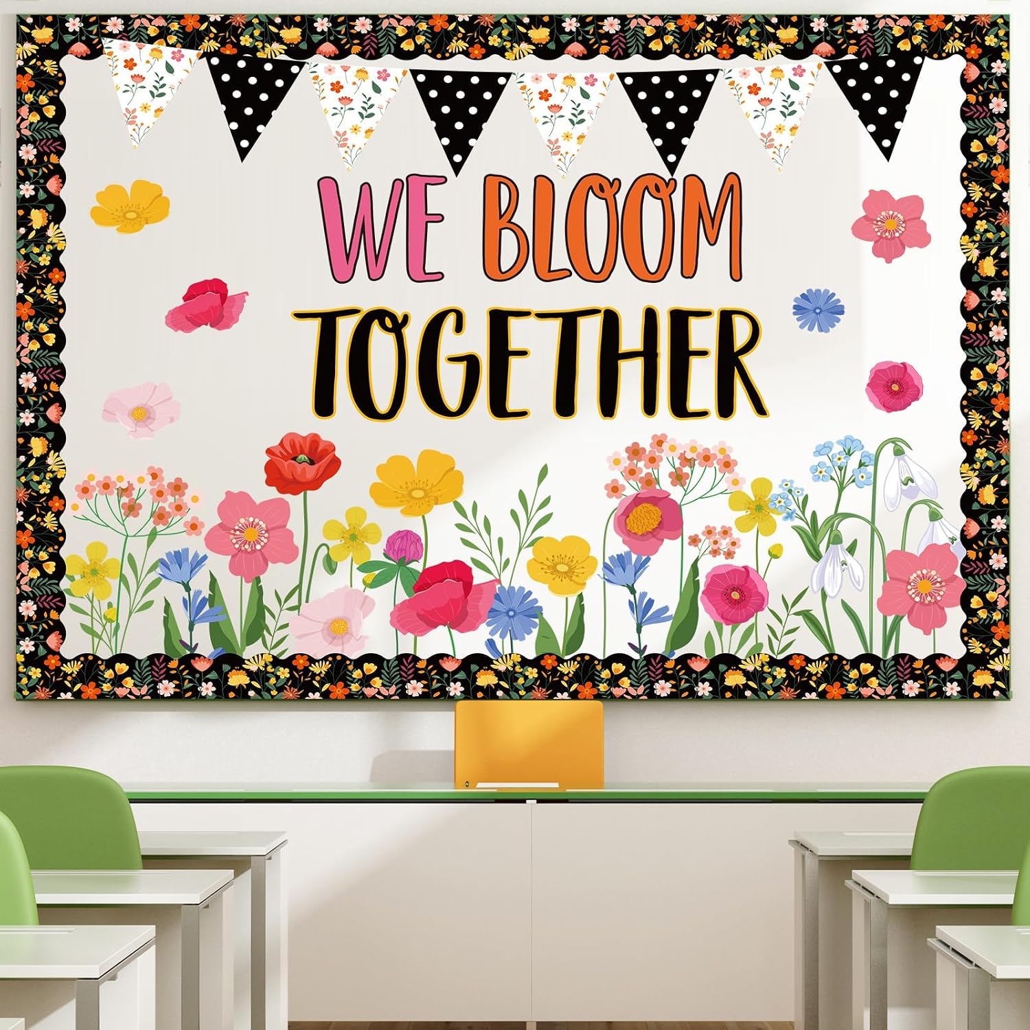 Flower Classroom Bulletin Board with Borders Floral Bulletin Board Set Colorful Wild Flower Spring Bulletin Board Decorations We Bloom Together Cutouts Classroom Back to School Supplies Wall Decor