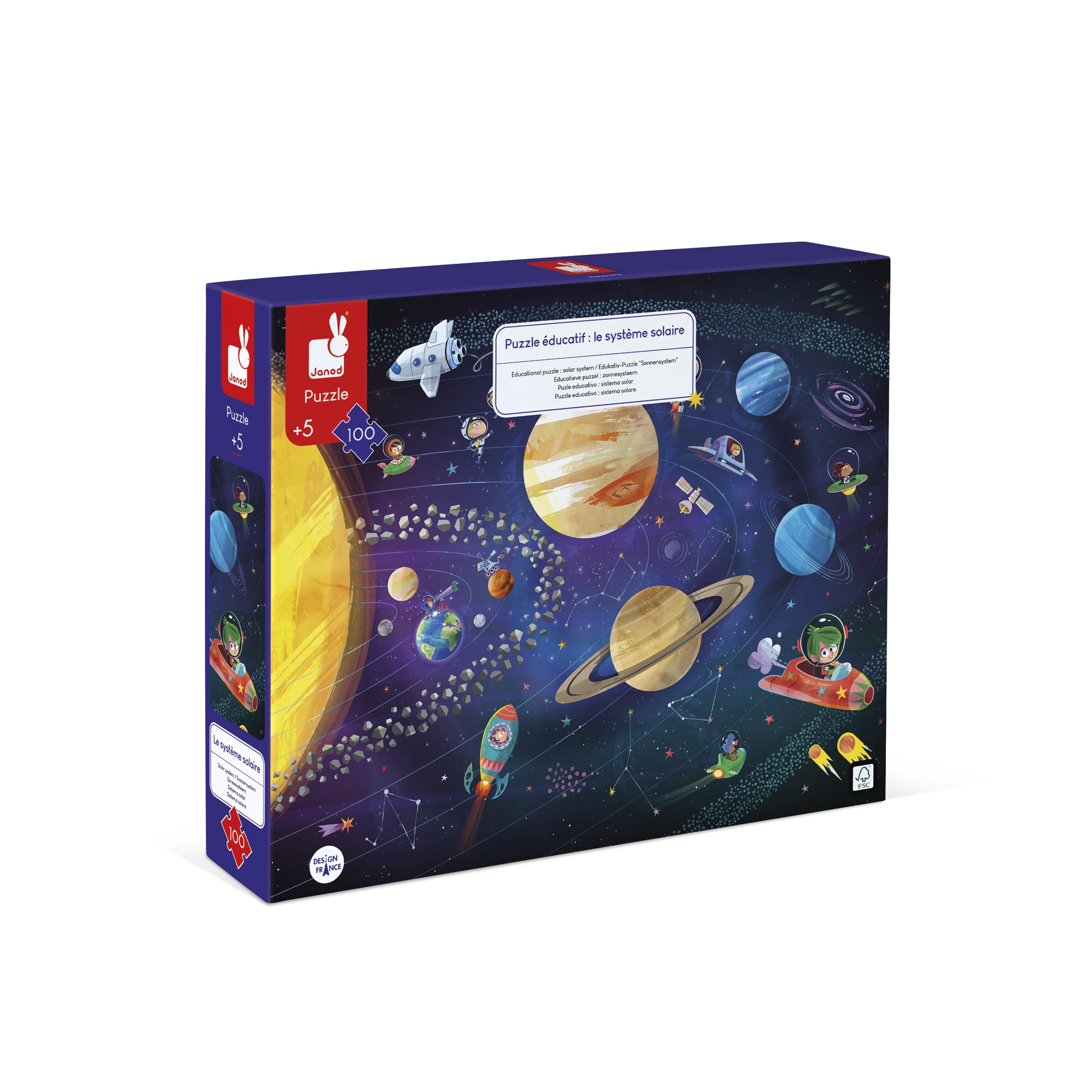 Janod - Puzzle Enfant Educatif Système Solaire 100 Pièces - Apprentissage Motricité Fine et Concentration - Dès 5 Ans, J02678