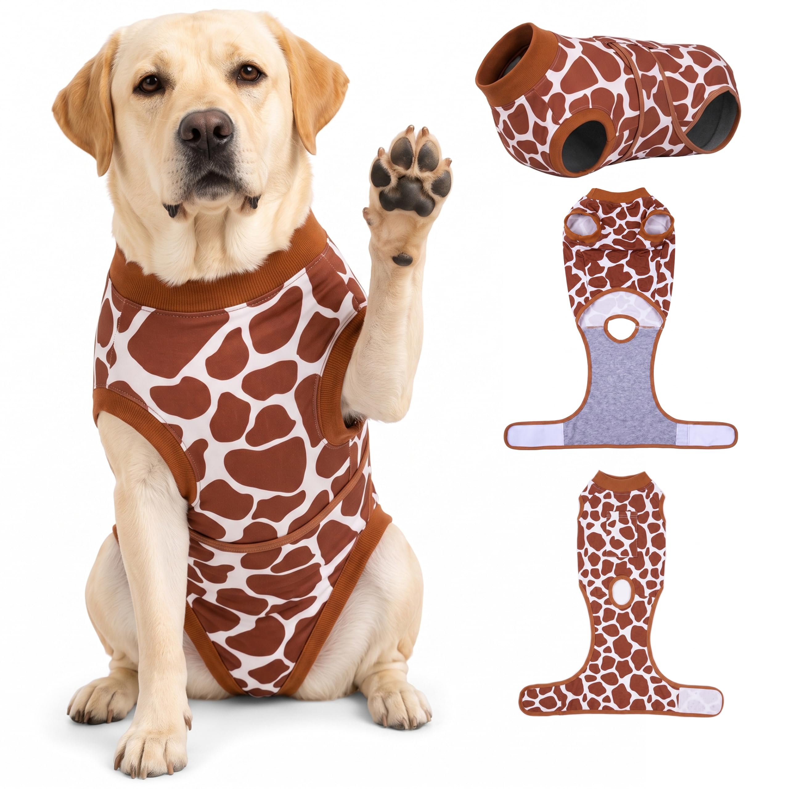 PetWarm Dog Recovery Suit, Recovery Bodysuit, Leopard, Brown, 2XL