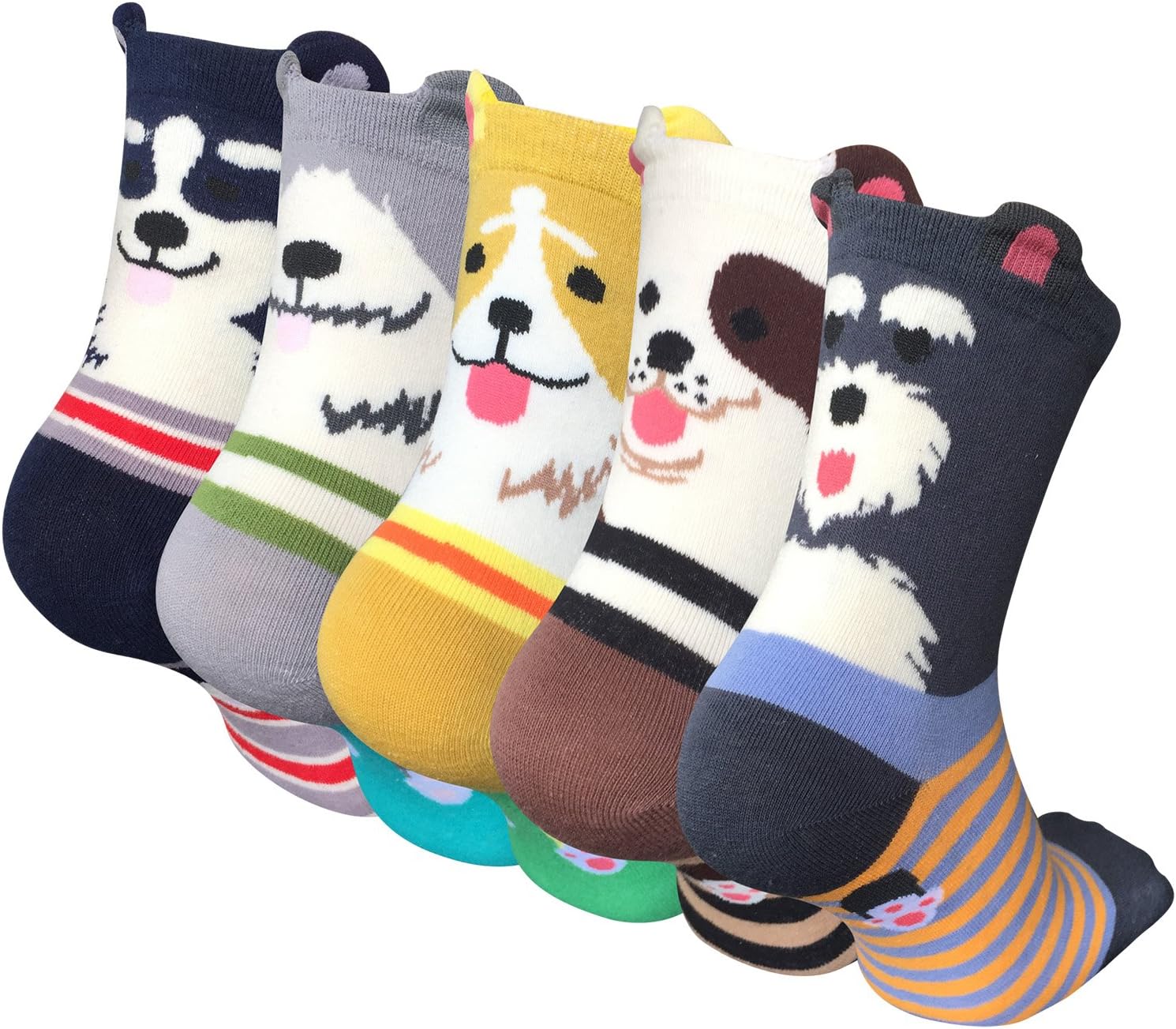 Chalier Cozy 5 Pairs Womens Cute Dog Patterned Animal Socks Colorful Funny Casual Cotton Novelty Crew Sock Gifts for women, One Size