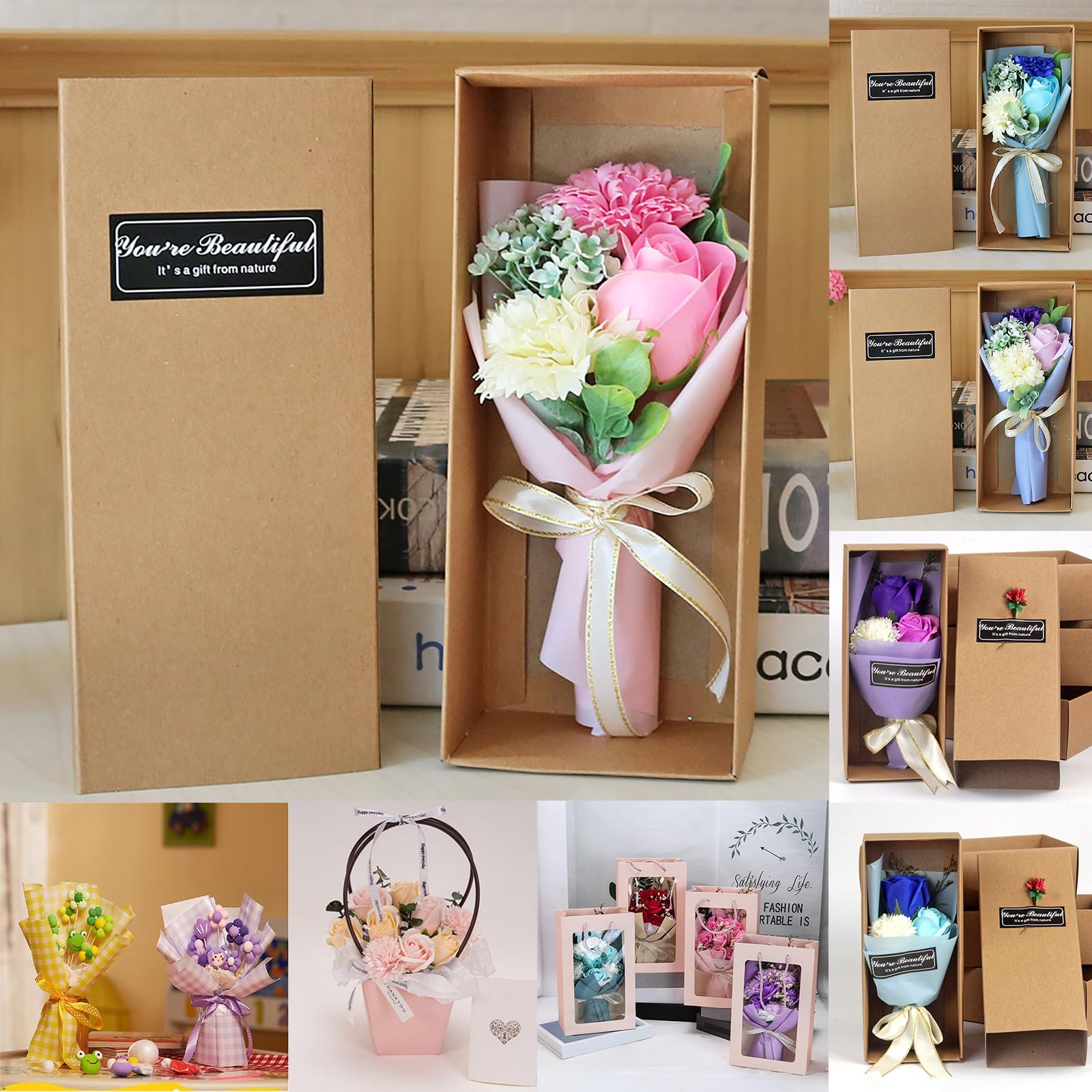 zxcvbnn Artificial Flowers Soap Rose Floral Bouquets Creative Fake Roses Flower Bunch Box For Mother's Day Wedding Home Decor Mothers Day Decorations For Mum