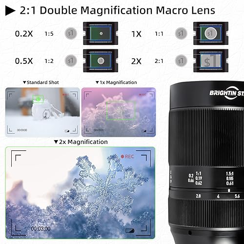 Miniatura 3 de Brightin Star Lente Prime de enfoque manual macro F2.8 2X de 2.362 in para cámaras sin espejo Fujifilm XF-Mount - Lente fija APS-C MF de gran