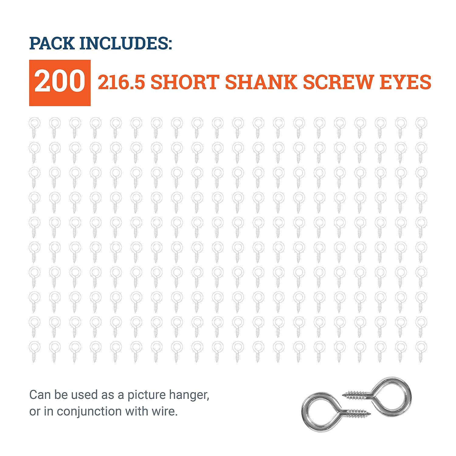 Small Screw Eye - 200 Pack - 216.5 Short Shank Eye Hooks Screw 9/16 inch Long