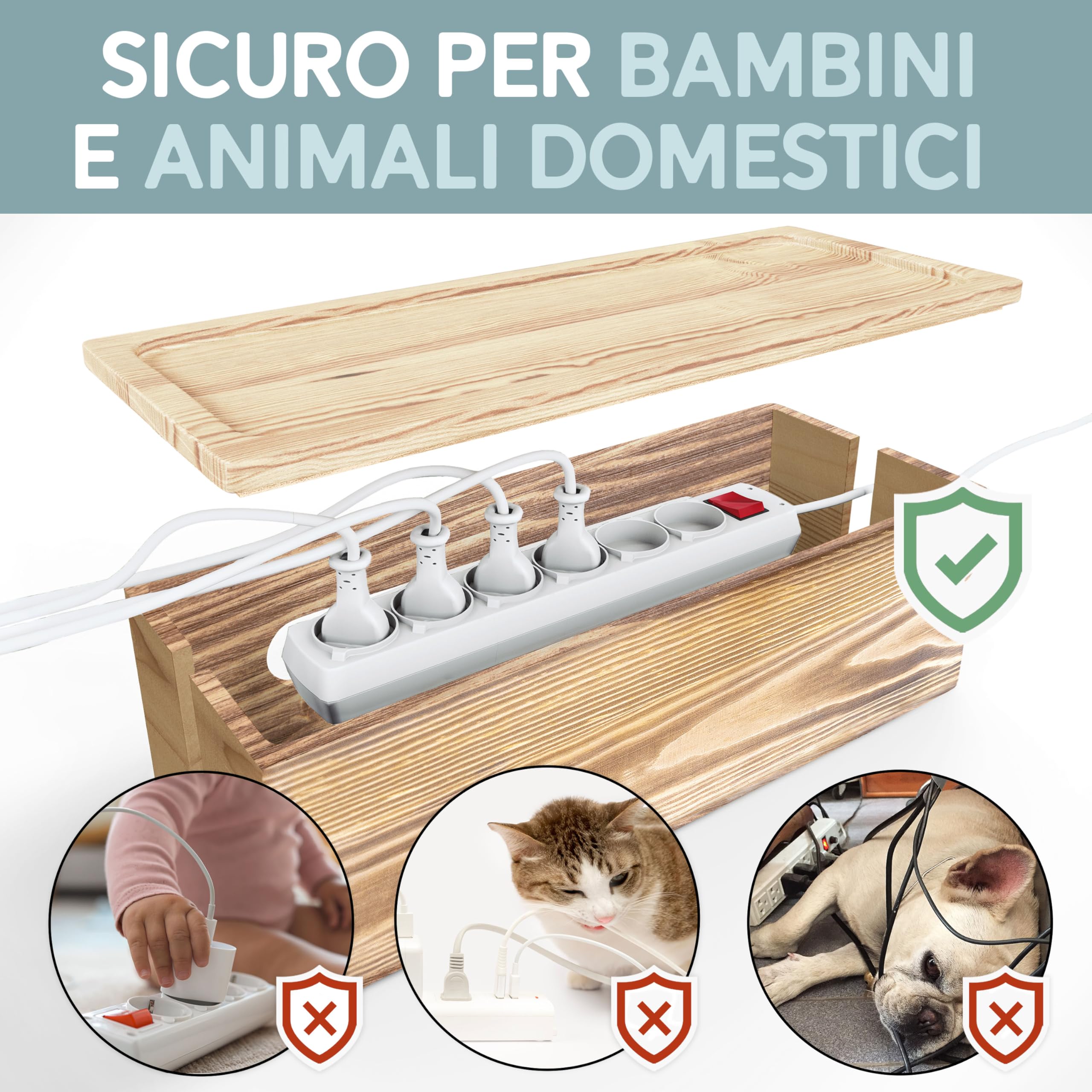 Nature Supplies Set Scatole Raccogli Cavi in Legno di Pino - 1 Scatola Coprifili Media da Scrivania, 1 Cable Box Nascondi Fili Grande da Pavimento (Marrone Scuro)