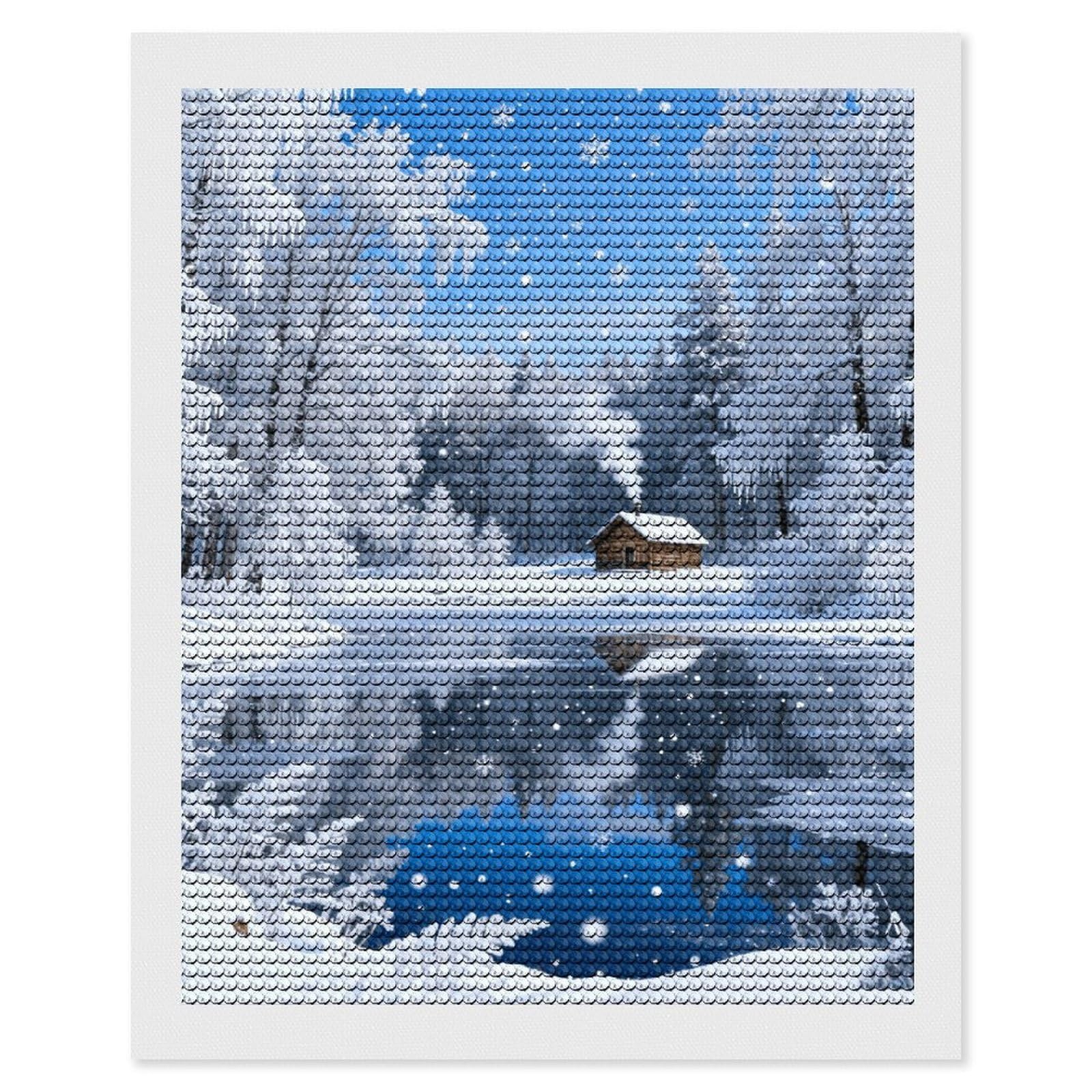 DWVTSLH Snow Forest Cabin Diamond Painting Kits for Adults, Personalized Diamond Photo Art Full Drill, DIY 5D Diamond Art Painting Kits for Beginners, Home Wall Decor 16"x20"