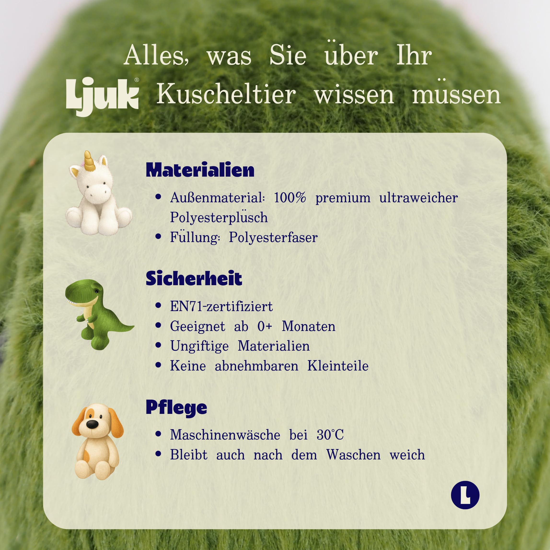 Ljuk® Cuddlesaurus™ Peluche de dinosaurio T-Rex supersuave, 30 cm, verde, regalo para niños y niñas, dinosaurio (verde)