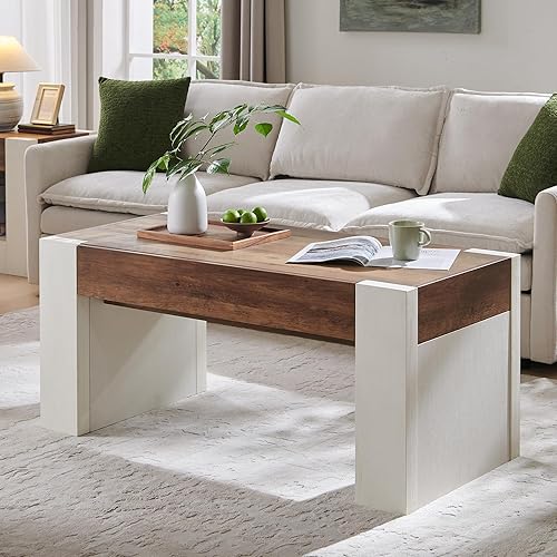 48" Modern Farmhouse Coffee Table, Wooden Living Room Table with