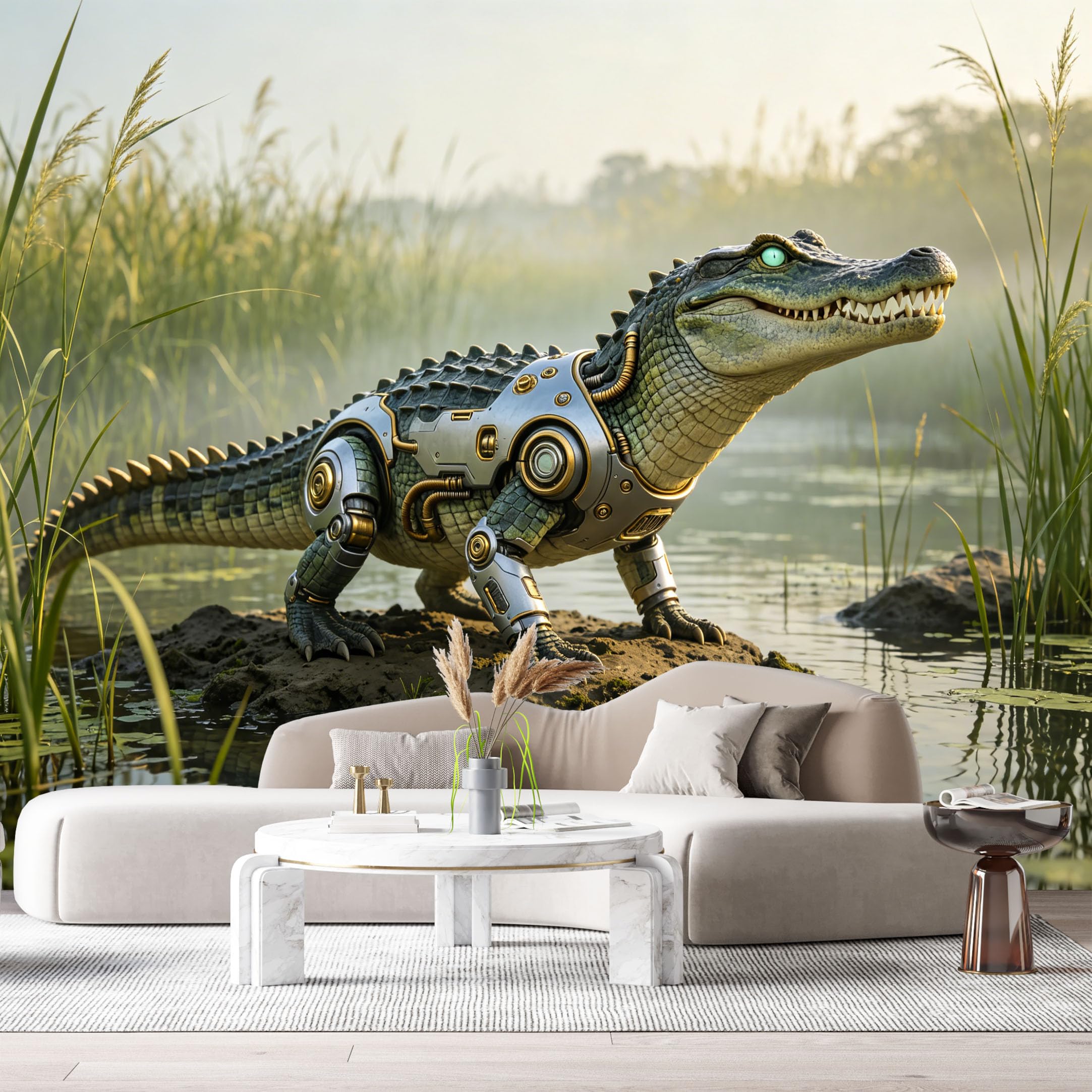 Custom Size Wall Mural Mechanical Crocodile Mech Bio Armor Science Fiction Robot Futuristic Style SelfAdhesive Art Prints Removable Large Wallpaper Esports Room Game Room Tenant Room Studio