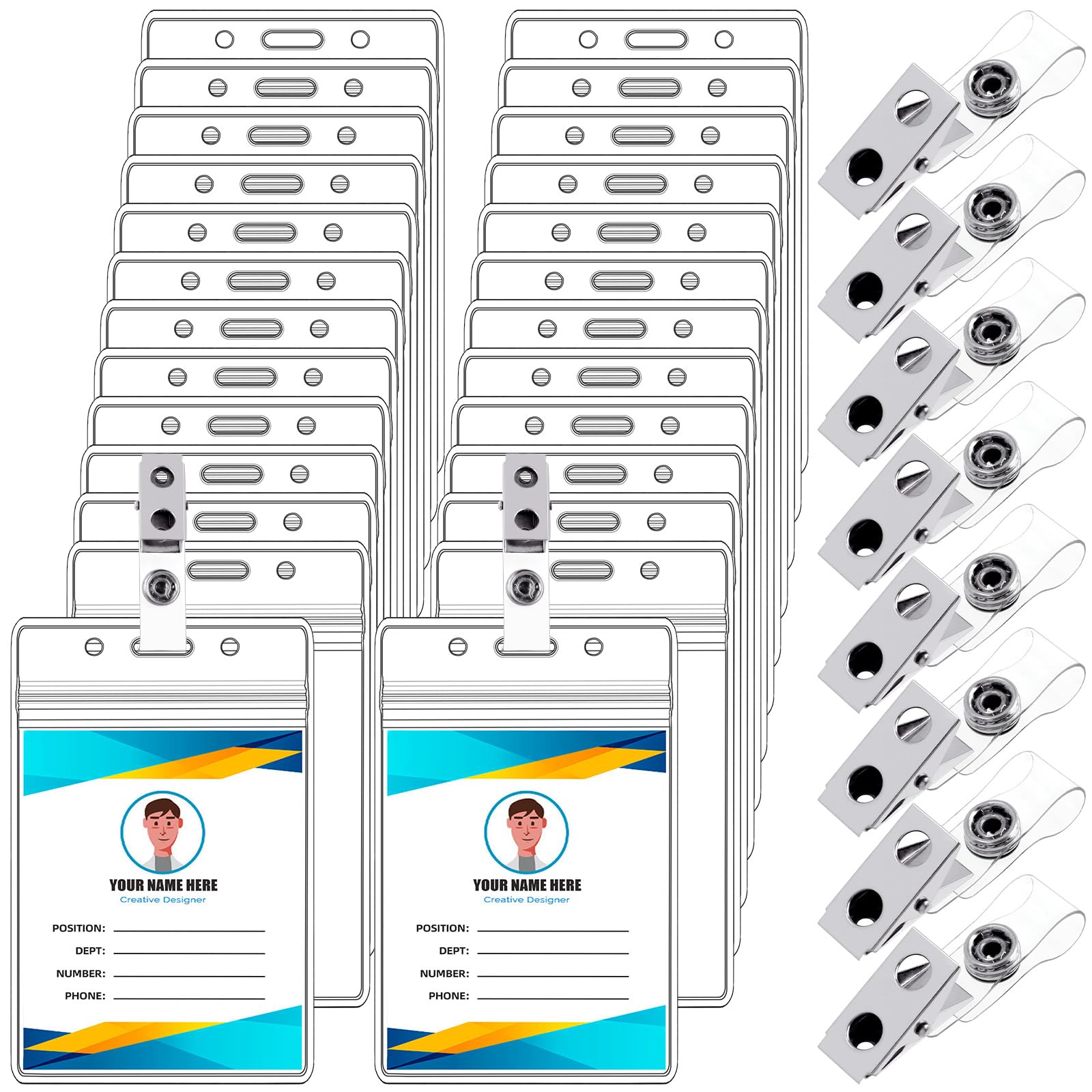 Tanstic25 Sets Vertical Badge Holders with Metal Clips, Clear Plastic ID Card Holders Name Tag Holder and Metal Badge Clips ID Clips for Office, School (68 x 115mm/2.67 x 4.52 Inch)