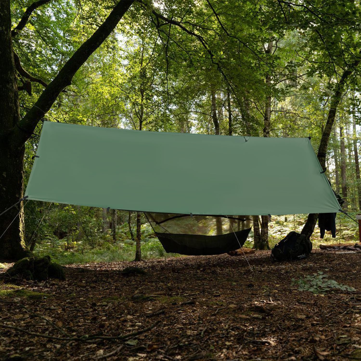 Lona impermeable 3 x 3, lona ultraligera, lona de camping con 19 ojales, pasadores de aluminio, cuerdas de nailon, clips para tiendas de campaña, anti UV, nieve y lluvia, para camping