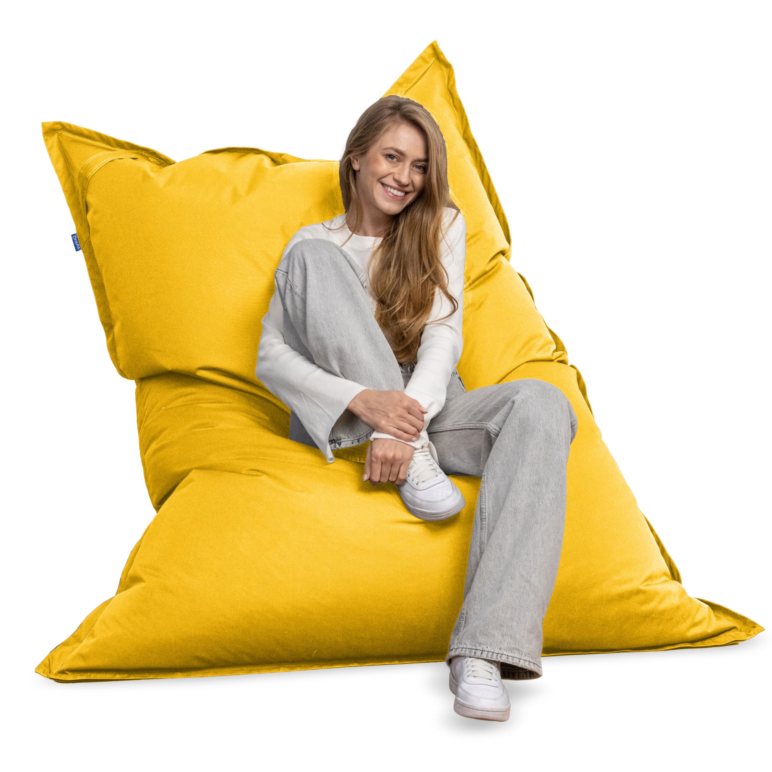 Bruni Pouf géant Caree Jaune – Pouf rectangulaire XXL 140 x 180 cm 400 l housse amovible intérieur extérieur Fabriqué en Allemagne