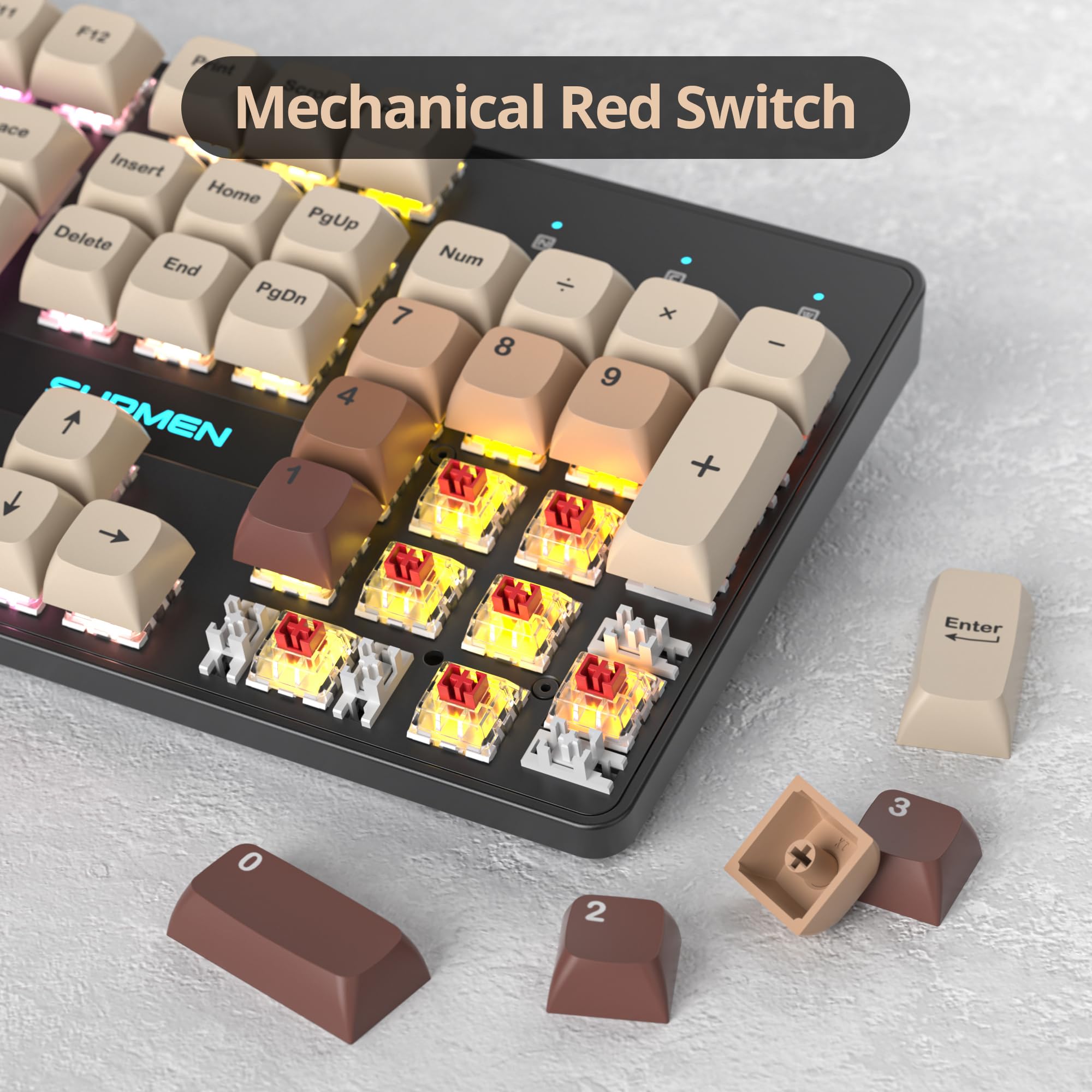SOLIDEE tastiera gaming meccanica 100%,US Layout QWERTY,Tastiera da Gioco Cablata 104 Tasti Retroilluminata RGB con Tastierino Numerico,Tastiera Meccanica NKRO per laptop Windows(104 Coffee)