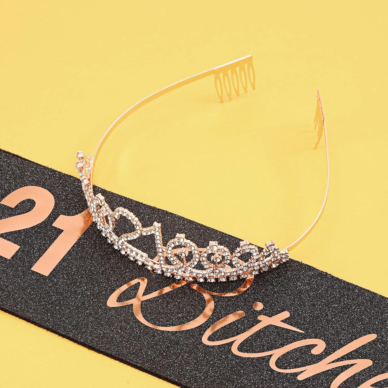 RosewineC 21st Birthday Sash, Rhinestone Crown Tiara for Women Girls Party Supplies and Gifts, Black - Image 5