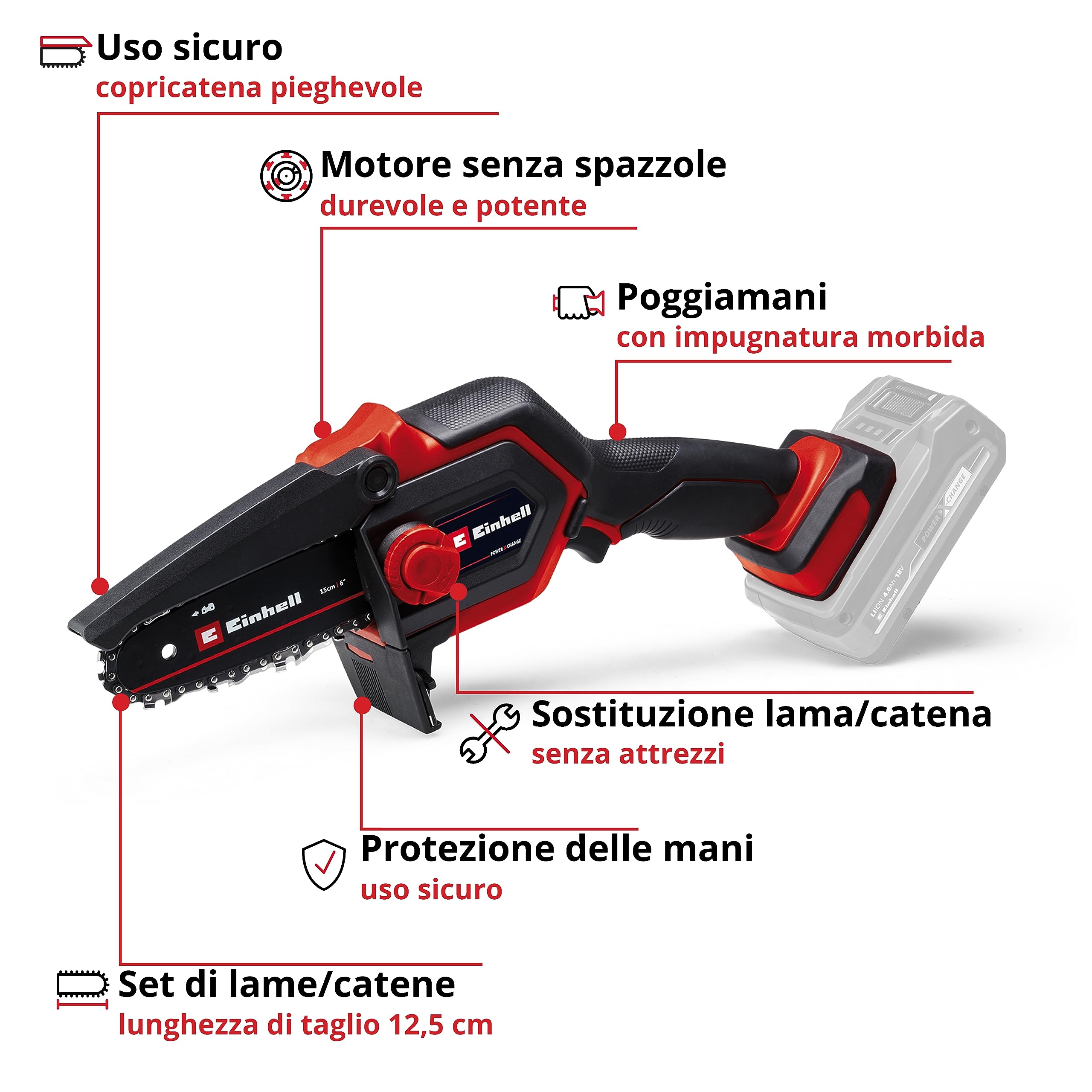Einhell motosega a batterie GE-PS 18/15 Li BL-Solo Power X-Change & GE-LS 18 Li-Solo Forbici da potatura a batteria Power X-Change