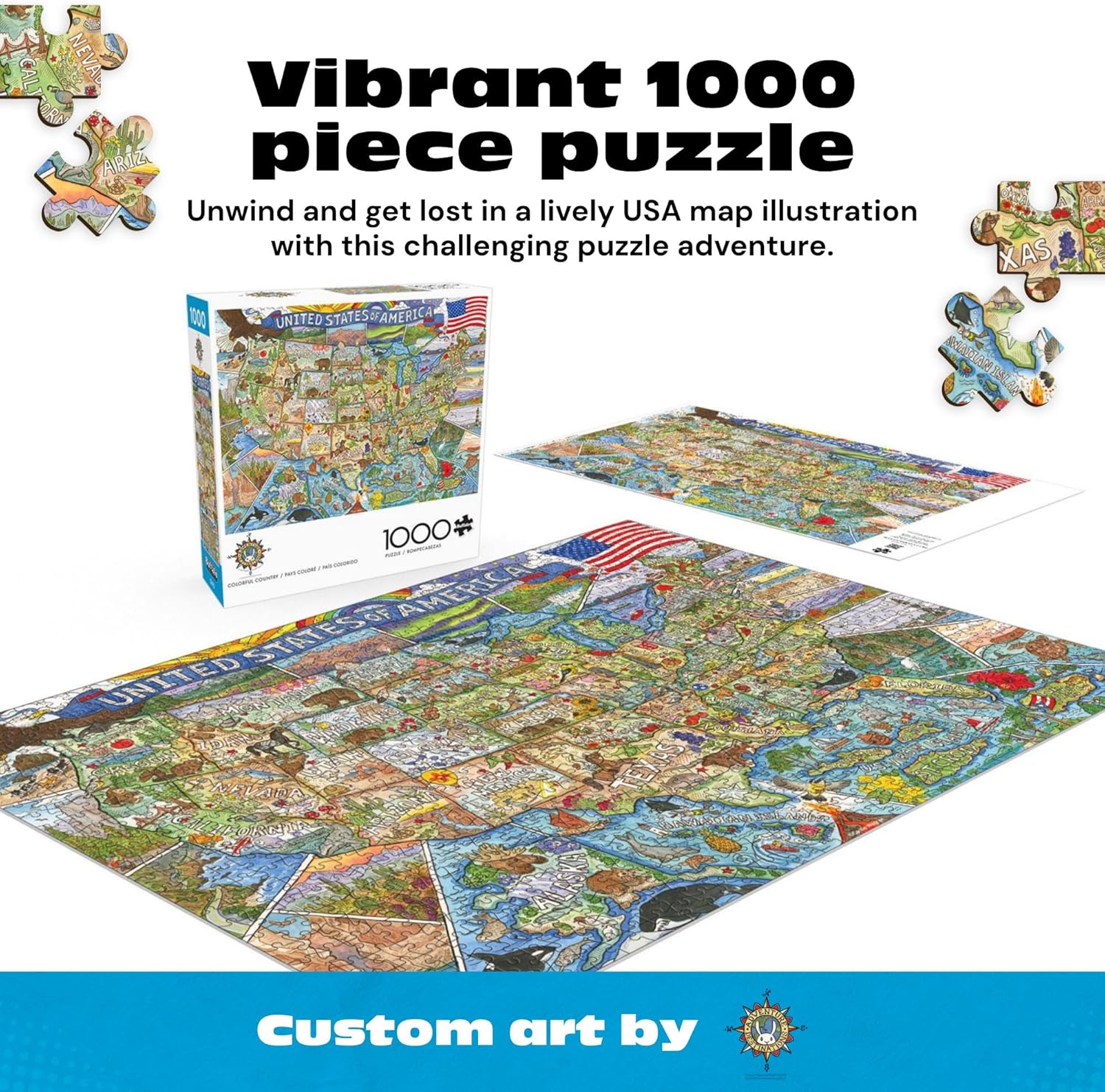 Buffalo Games - 1000 Piece Jigsaw Puzzle Carrie Wagner Colorful Country, Made in USA, Premium Recycled Board, Full-Color Poster