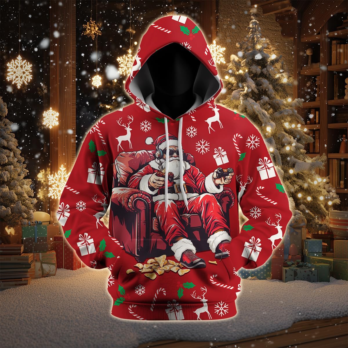 Christmas Hoodie Funny Santa Claus Print Sweatshirt Pullover for Men Women - Image 2