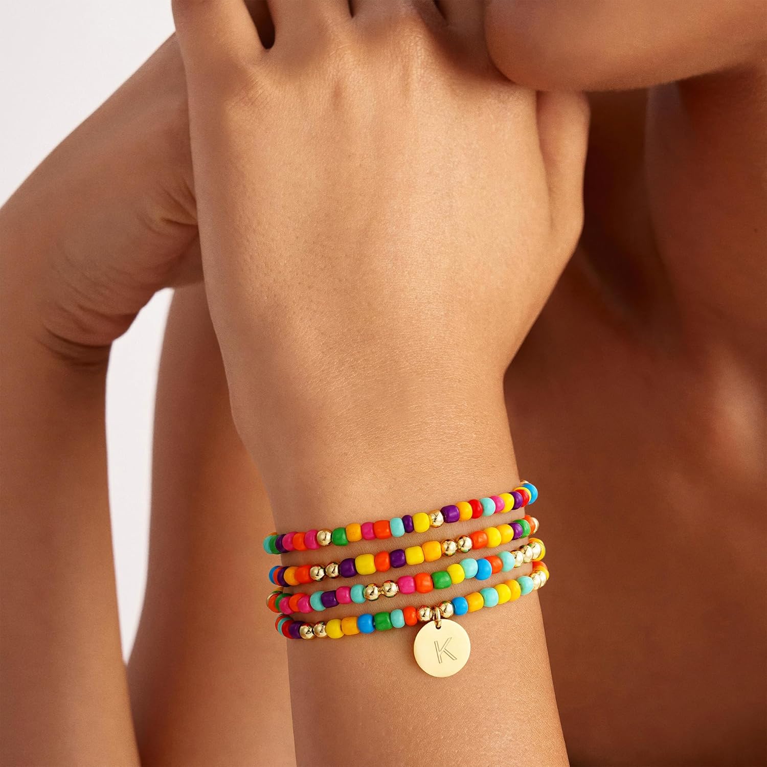 4PCS Colorful Beaded Initial Bracelets for Women Girls - Cute Stretch Beaded Bohemian Disc Initial A-Z Stackable Bracelets Jewelry Birthday Gifts for Women Teen Girls - Image 2
