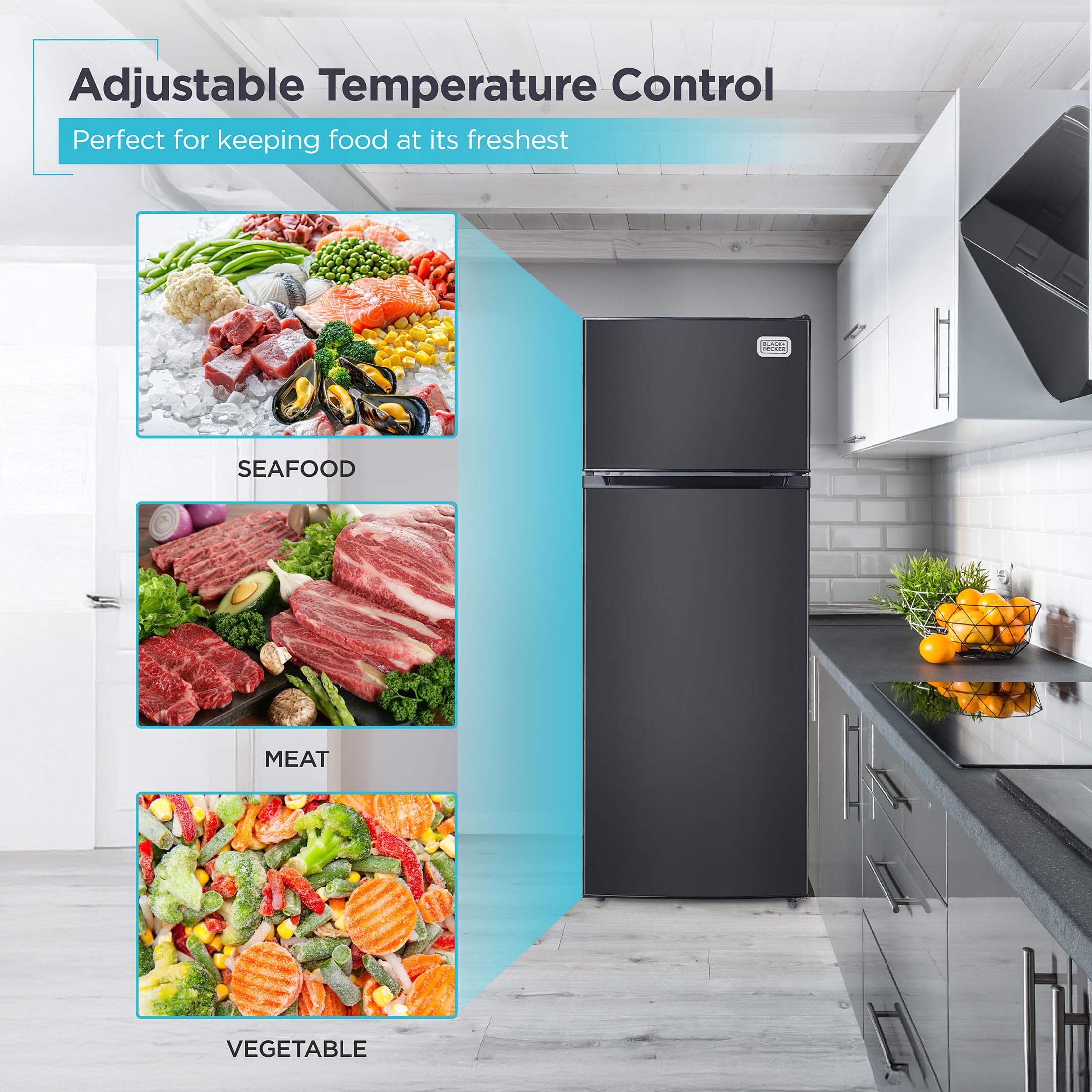 BLACK+DECKER 7.7 Cu. Ft. Top Mount Refrigerator with Freezer, 2 Door Fridge with Top Freezer and Mechanical Temperature Control, For Homes and Apartments, BDA77LAB, Black on Fridge.com