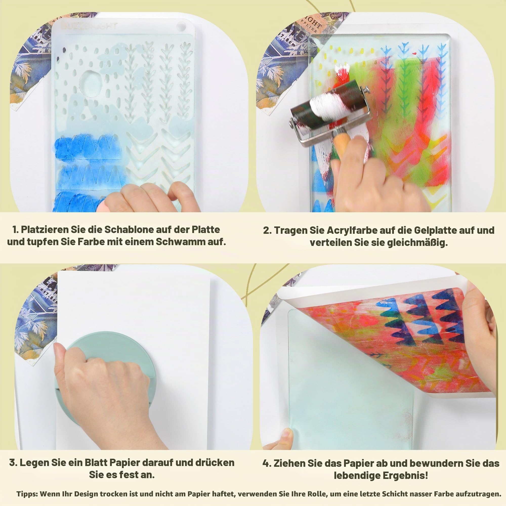 Gelteller-Druck-Starter-Set, wiederverwendbar, 20,3 x 25,4 cm, enthält Brayer, Druckpapier, Farben und wichtige Werkzeuge für Monotyp-Druckherstellung, Kartenherstellung, Scrapbooking
