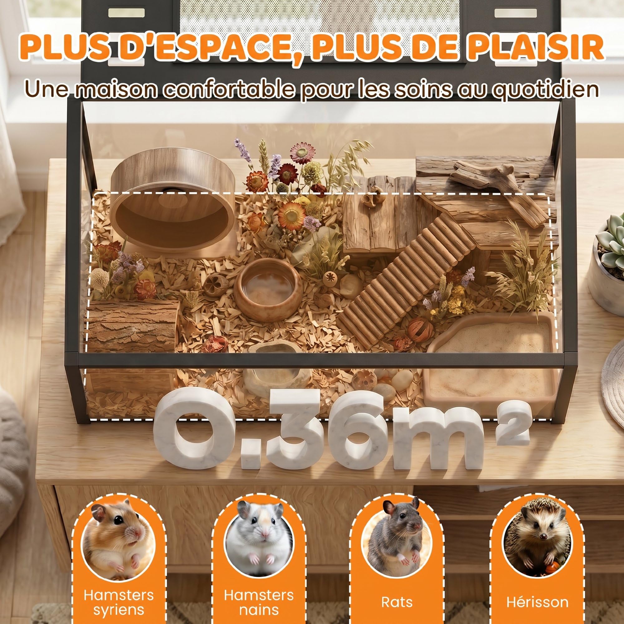 PawHut Gabbia a criceto in metallo con base profonda – Habitat per roditori trasparente di vista panoramica a 360°, coperchio apribile, ventilazione laterale – gabbia per criceto siriano nano, 80 x 45