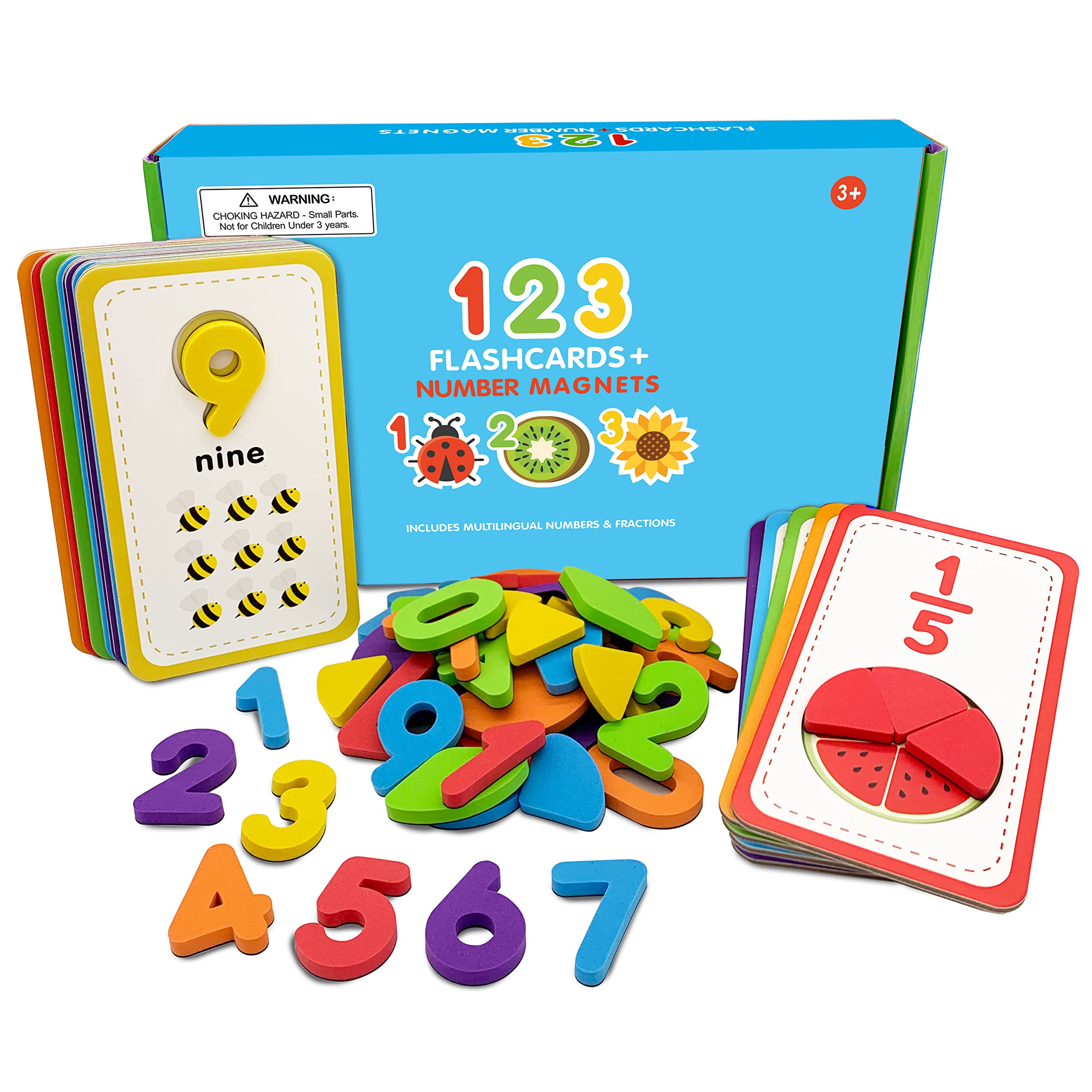 Curious Columbus Toddler Flash Cards - Jumbo Number Flash Cards and Magnetic Numbers - Math Learning Games Number Card Set with Fraction Flash Cards - Pre K Homeschool Preschool Learning Activities