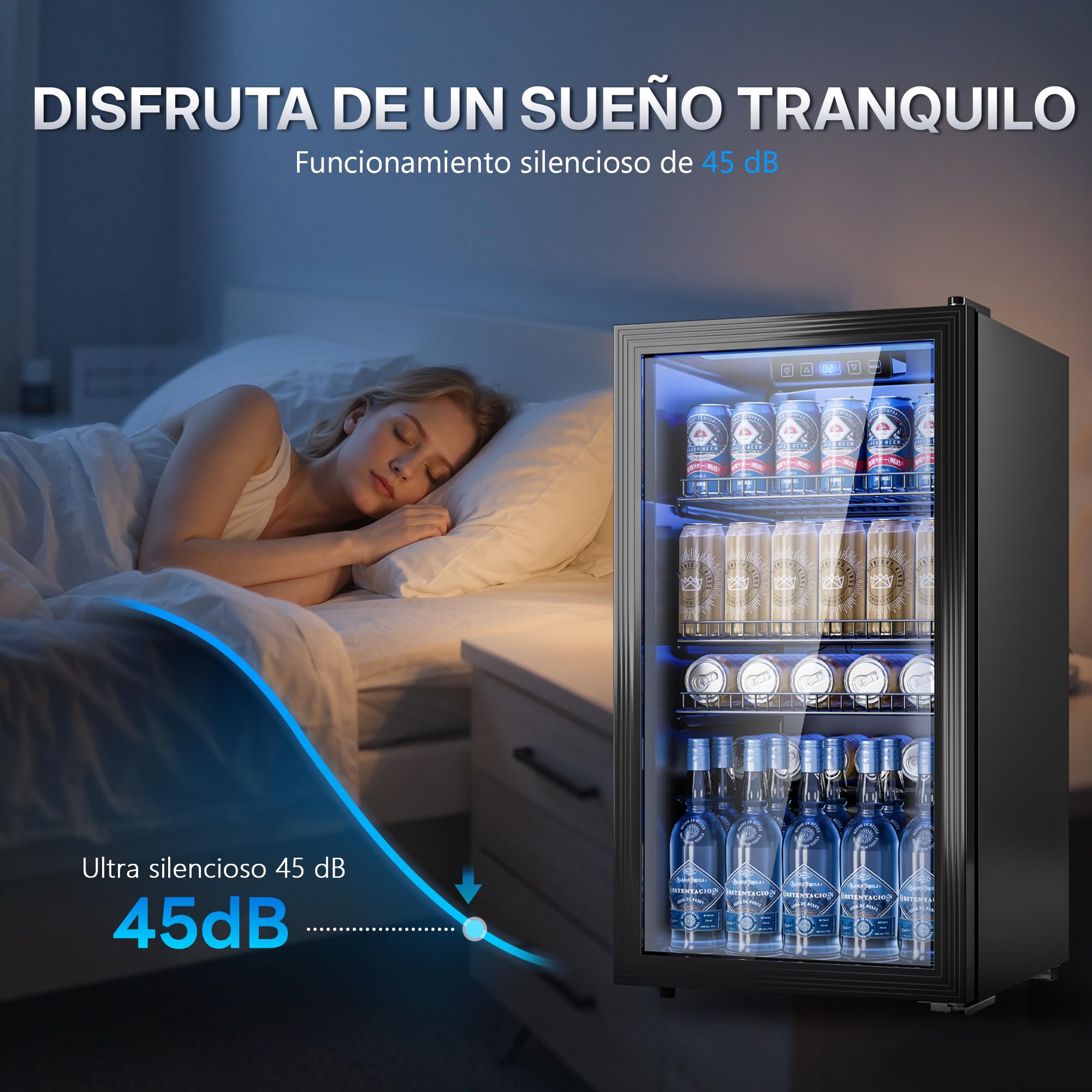 TRIUMPHKEY Frigorífico para Bebidas 90L con Puerta de Vidrio, Capacidad para 128 Latas, Estantes Ajustables para Cerveza, Vino y Refrescos, Mini Nevera Ideal para Hogar, Bar y Oficina