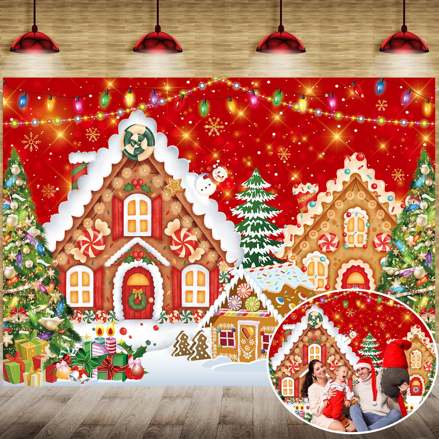 Snapklik.com : Christmas Gingerbread House Backdrop 7x5FT Red Merry ...