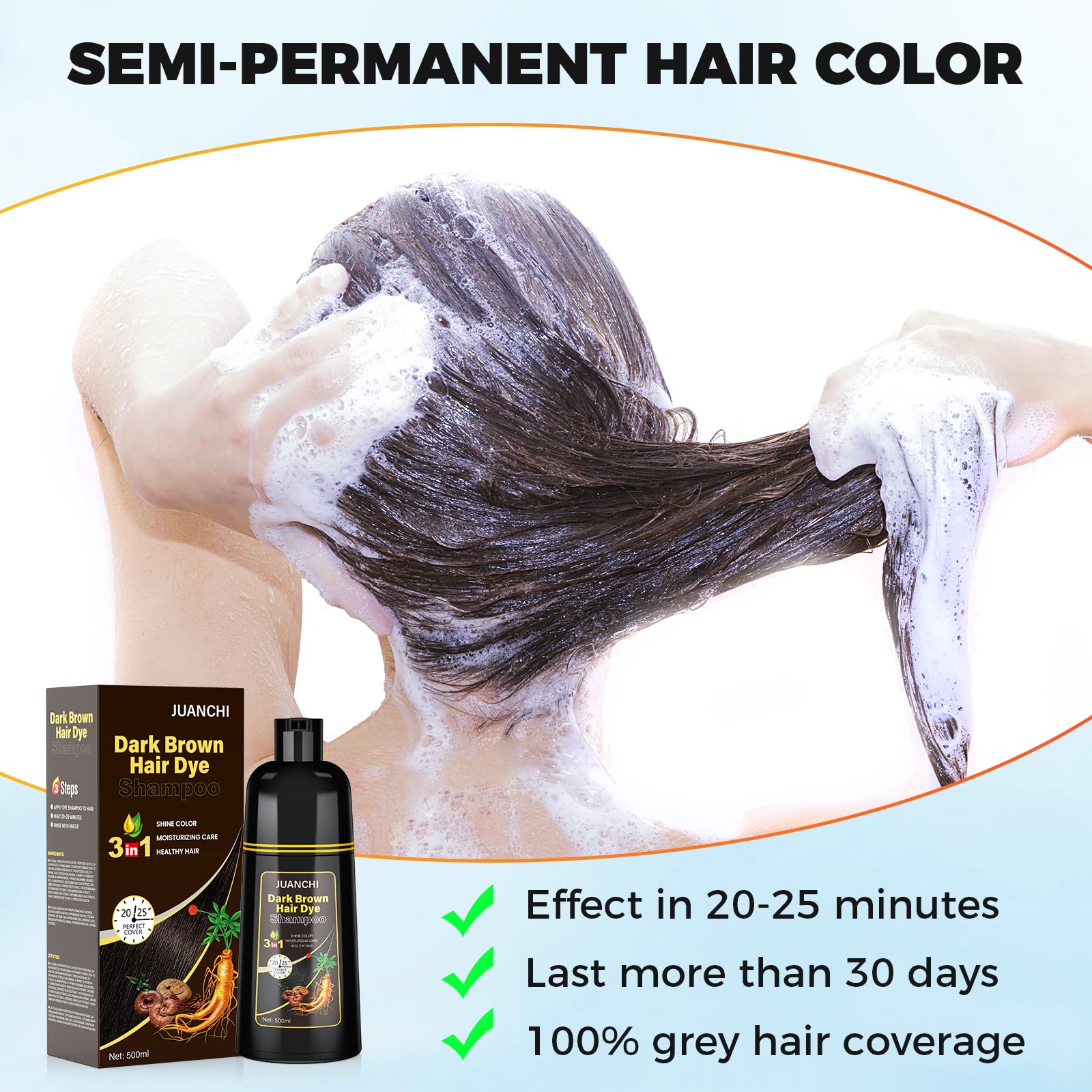 Dark Brown Hair Dye Shampoo 3 in1, Dark Brown Shampoo Hair Dye for