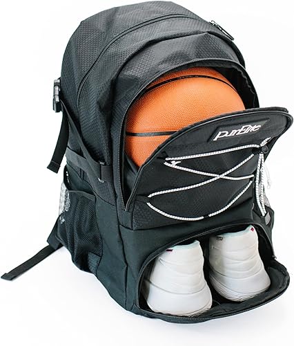 PurElite Mochila de baloncesto extragrande con compartimento para zapatos y soporte para pelotas para niños y niñas, mochila impermeable 3 en 1,