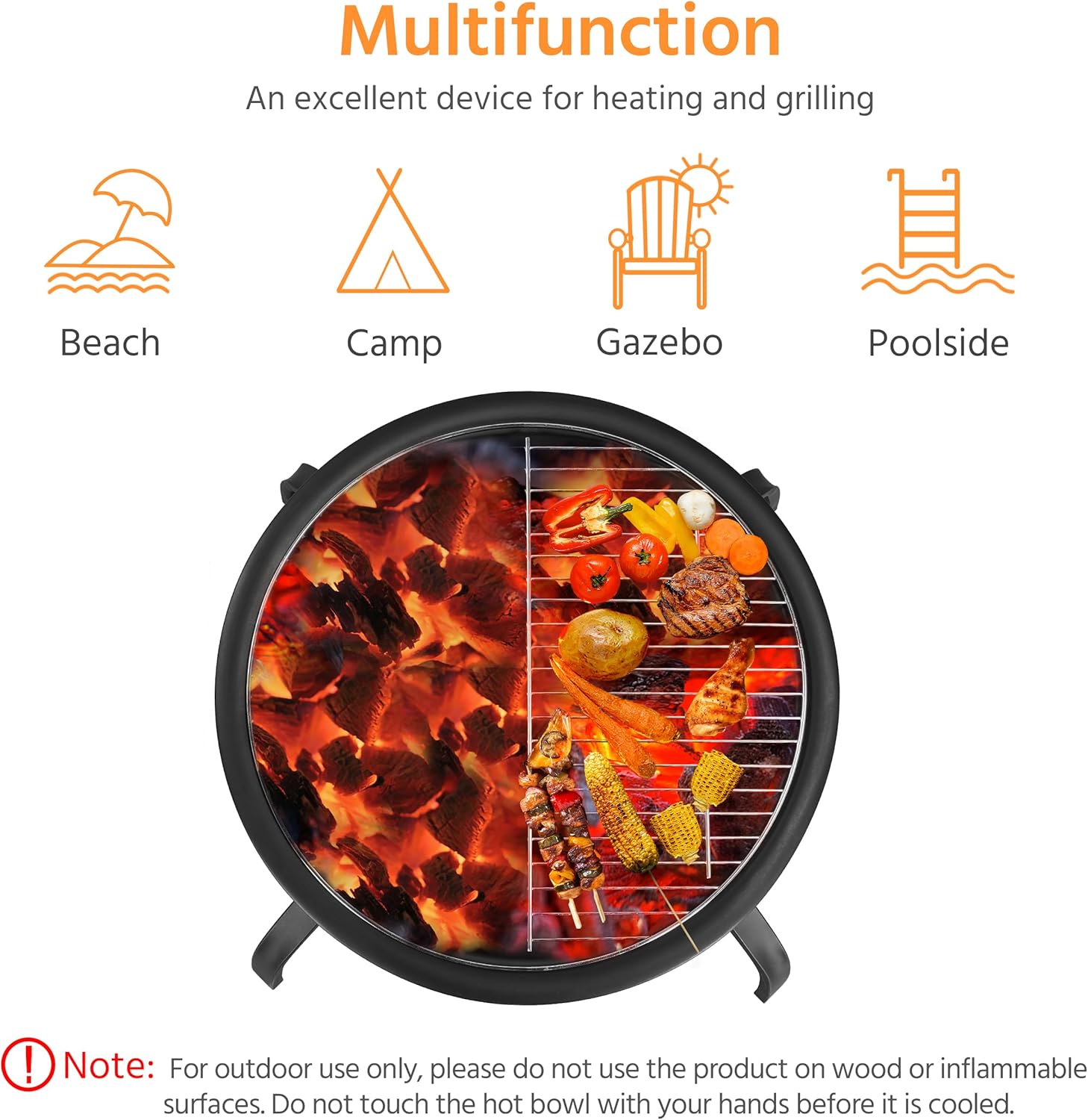 Yaheetech Fire Pit 22in Folding Firepits BBQ Fireplace with Steel Grill, Cooking Grate and Poker for Outdoor Camping & Bonfire