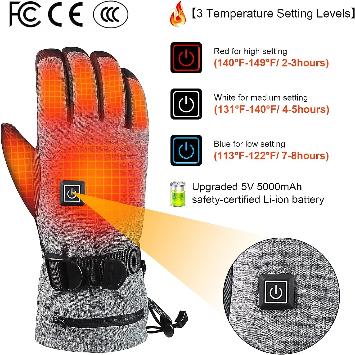 Gants Chauffants Rechargeables Homme/femme - Batterie 5000mAh, 3 Températures, écran Tactile, Imperméables - Pour Moto, Vélo, Ski