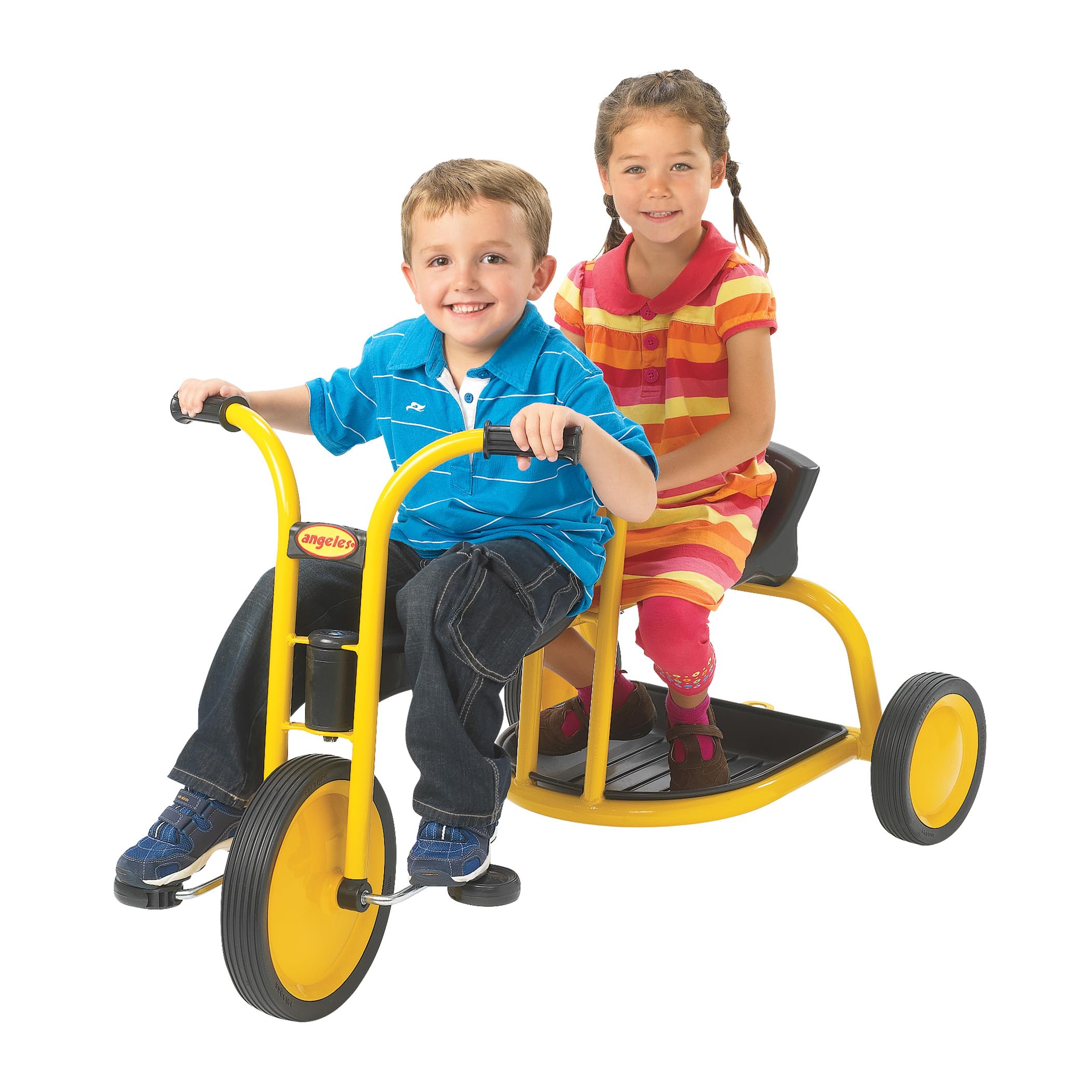 Children’s Factory MyRider Tandem Bike, Yellow, Two Riders Ages 3+, Encourages Active Play and Social Interaction, Supports Up to 140 lbs, Durable Tricycle Design, Solid Tires, Built-In Safety