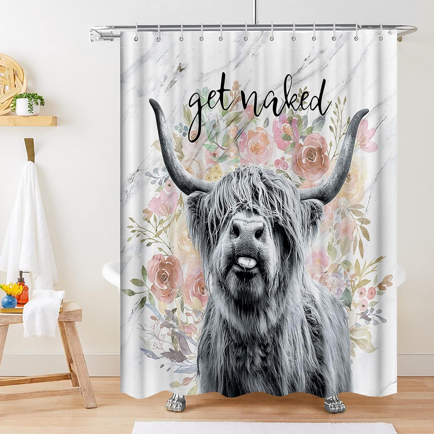 Beautiful Nomad Highland Cow Shower Curtains for Bathroom Cute Funny Farmhouse