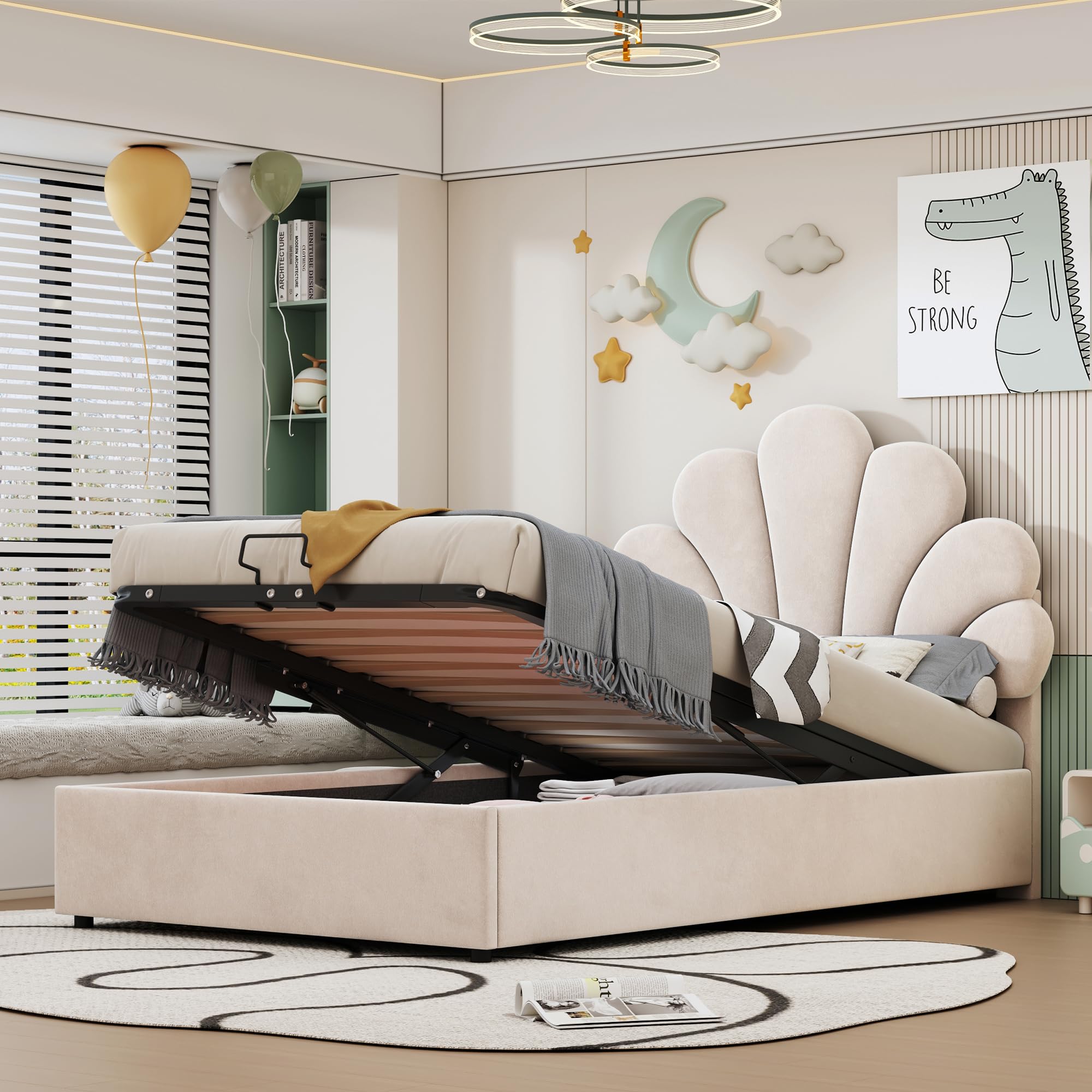 Dolamaní Tienerbed voor meisjes, 90 x 200 cm, in hoogte verstelbaar hoofdeinde, gebloemd, lattenbodem, hout, hydraulische opbergruimte, gestoffeerd bed, fluweel, tweepersoonsbed, beige Dolamaní Tienerbed voor meisjes, 90 x 200 cm, in hoogte verstelbaar hoofdeinde, gebloemd, lattenbodem, hout, hydraulische opbergruimte, gestoffeerd bed, fluweel, tweepersoonsbed, beige