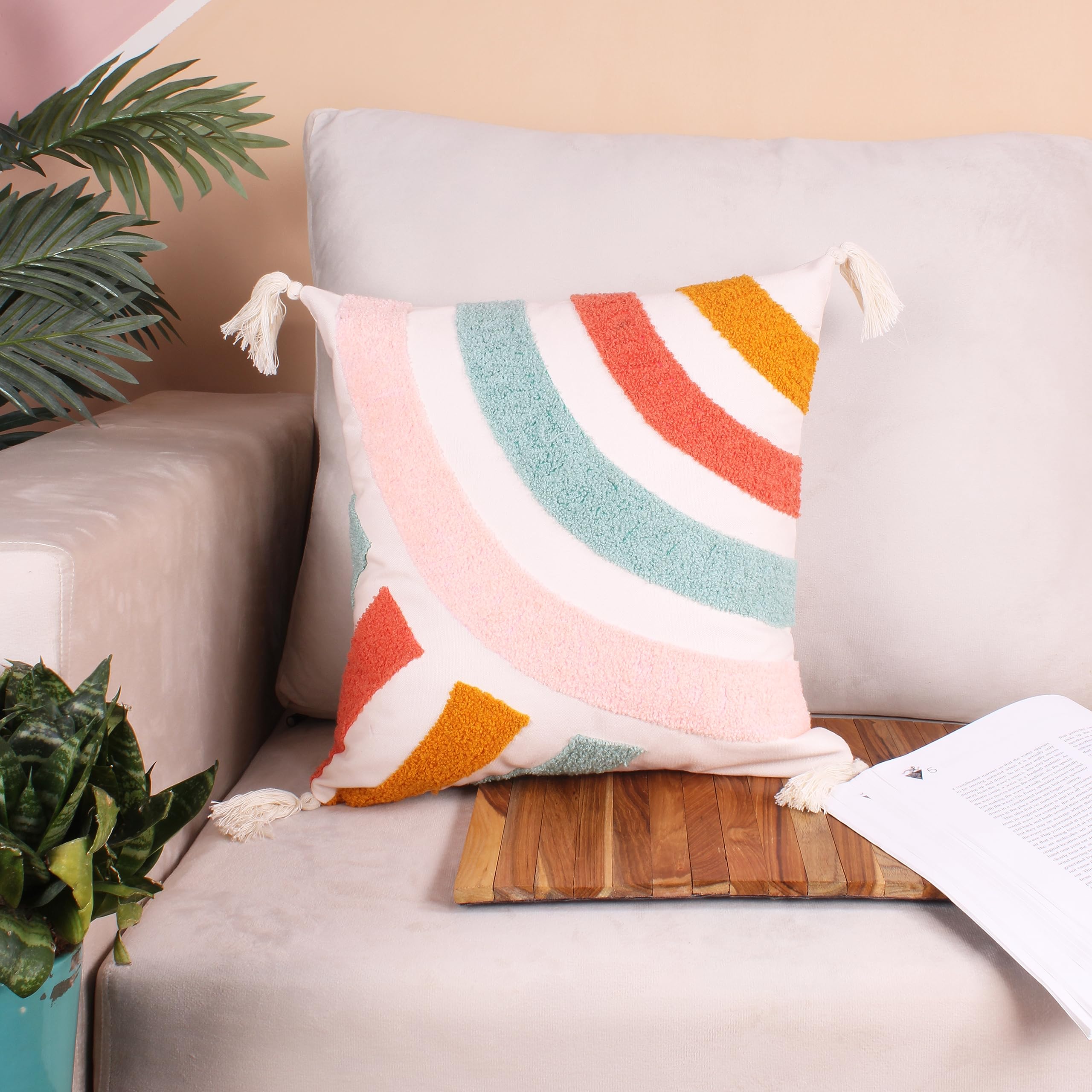 STITCHNEST Rainbow Embroidery Cushion Cover with Tassel 16 X 16 Inches Pack of 1 (B0CG699WTC) Amazon Price History, Amazon Price Tracker