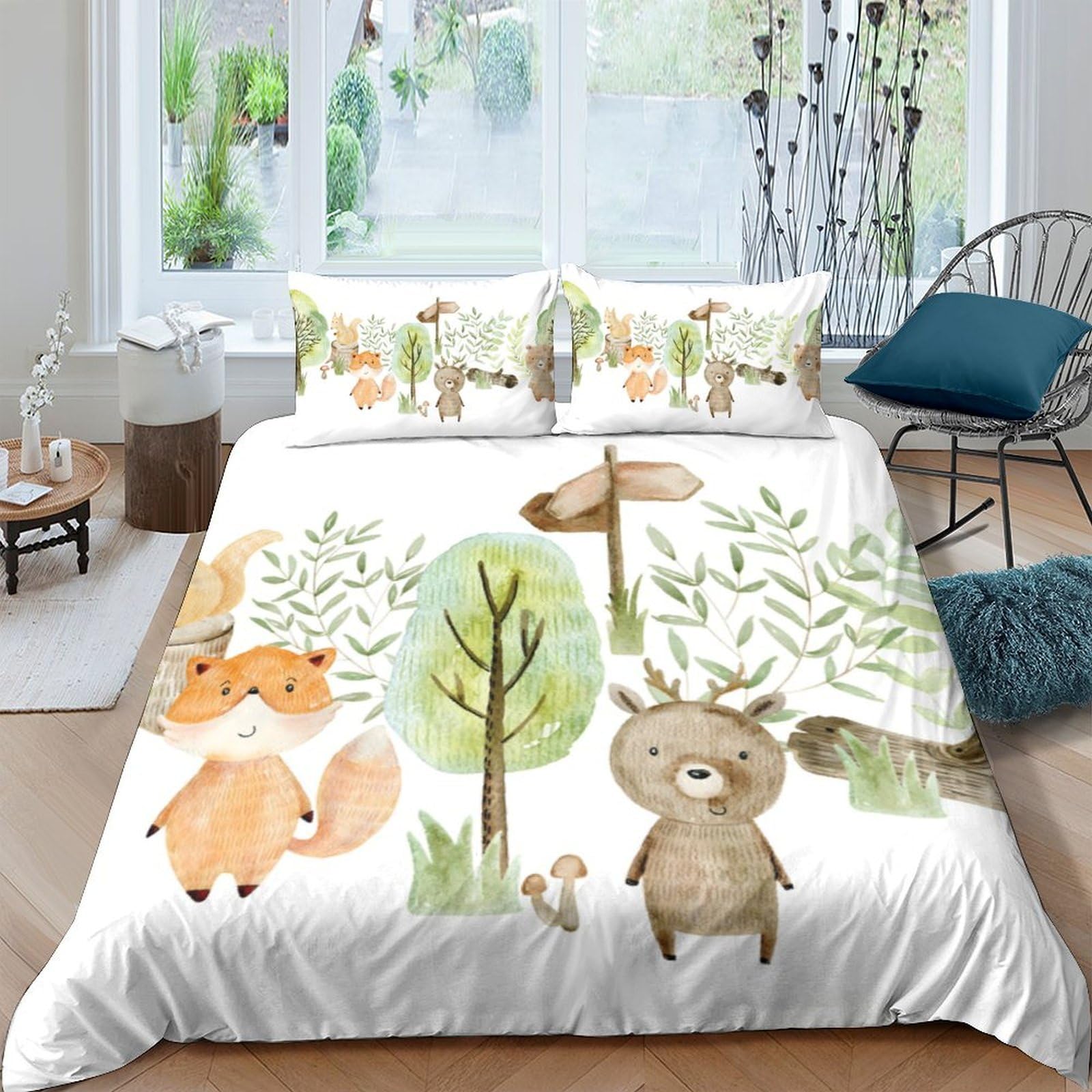 Ctjqhvkz Style-8 3D Printed Woodland Deer Fitted Sheet Microfiber Soft Forest Fox Mattress Cover For Bedroom Dorm Easy Care Decor Single（135X200cm）