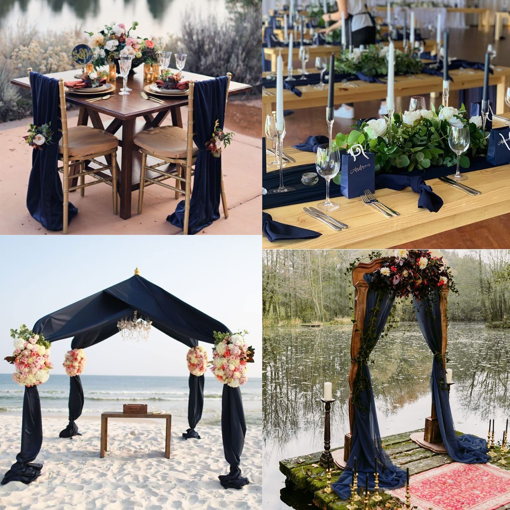 SHERWAY Navy Blue Chiffon Wedding Table Runner - 27 X 168 Inches, Extra Long 14FT - View #4
