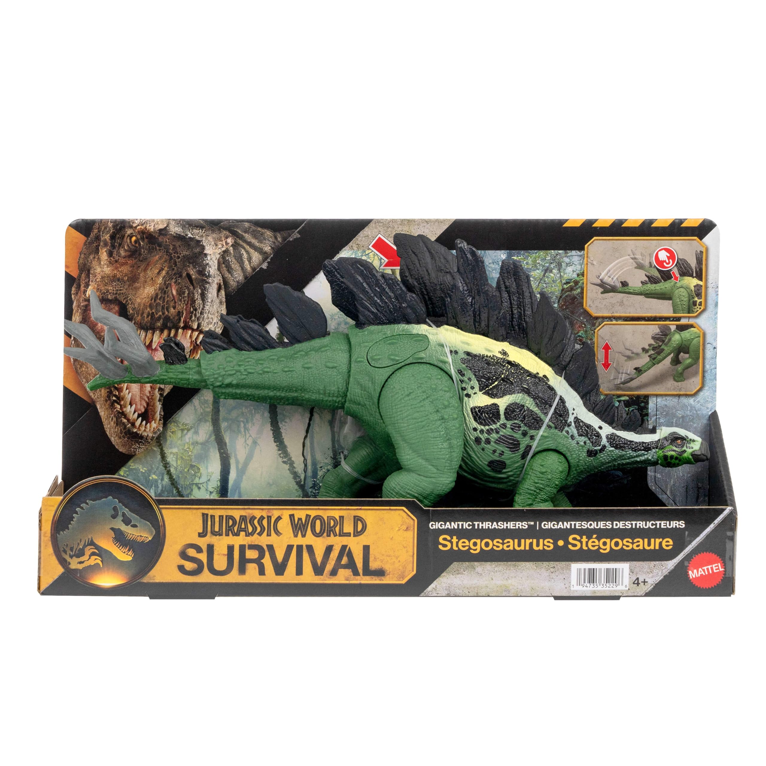 Mattel Jurassic World - Stegosauro Gigantic Thrashers, dinosauro di grandi dimensioni con 2 azioni d'attacco incluse e funzioni di evoluzione speciali, 4+ anni, JKL85