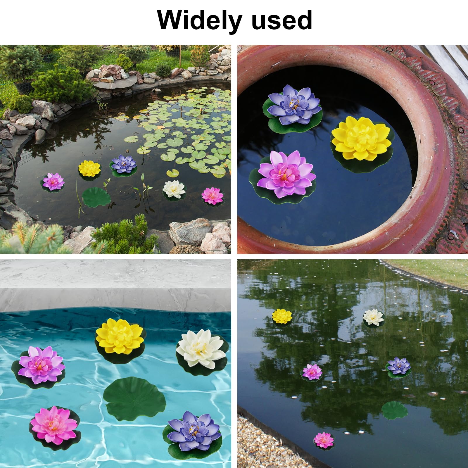 Set di 5 ninfee artificiali e fiori di loto con 2 foglie, decorazione per laghetto galleggiante, per esterni, acquari, piscine, patio
