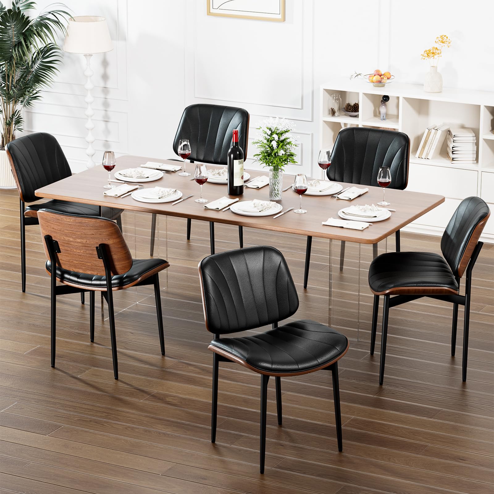 Dining Chairs Set of 6, Dining Room and Kitchen Chairs, FSC Certified Mid  Century Modern Accent Chair, Upholstered PU Leather Chairs for Vanity