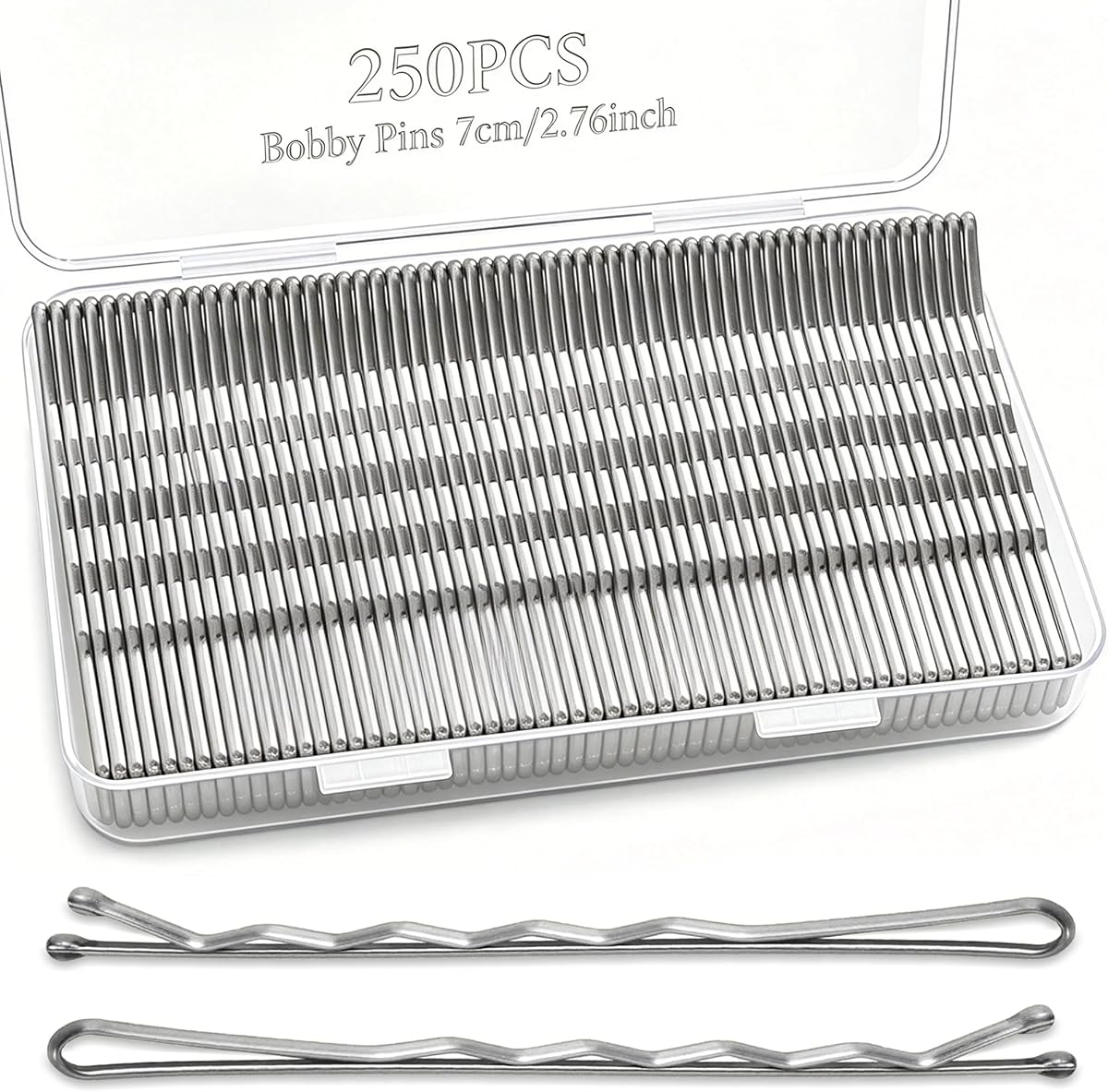 Large Silver Bobby Pins for Women, 250PCS 2.76 Inch Silver Hair Pins Extra Long Grey Bobby Pins Jumbo Hair Clips for Thick Hair with Storage Box