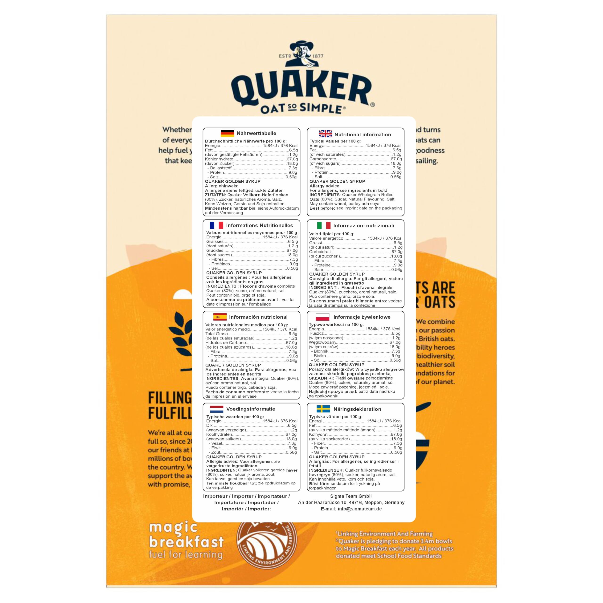 Cleverry set de Gachas de Avena Quaker Oat So Simple Original 20 bolsitas x 27g y Golden Syrup 20 bolsitas x 36g – oatmeal para un desayuno delicioso