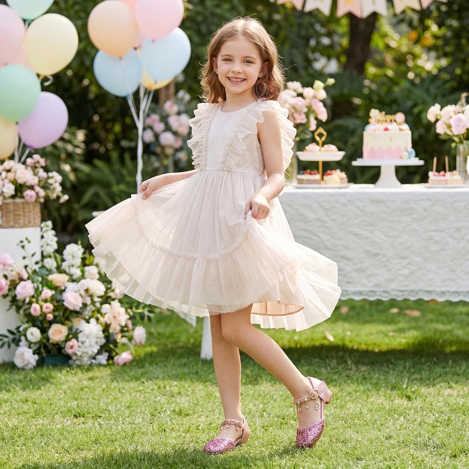 Stelle Girls High Heels Sequins Dress Sandals Princess Dress Shoes Flower Wedding Party Shoes
