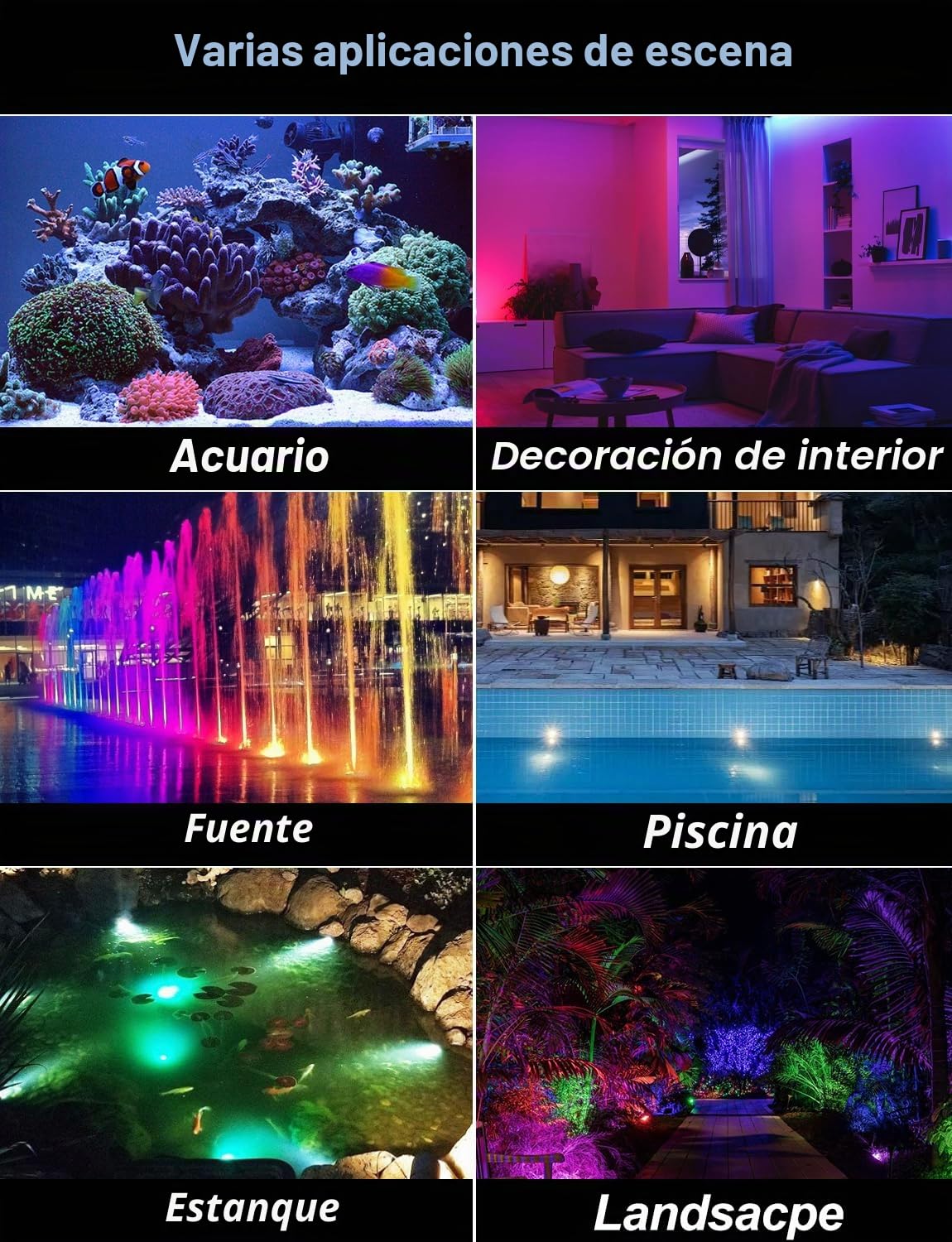 NATPOW Lámparas de estanque, Focos Submarinos RGB Lámpara Exterior con conexión Bluetooth, Mando a distancia, IP68 impermeables, multicolor para acuario, jardín, piscina, fuente (4 en 1)