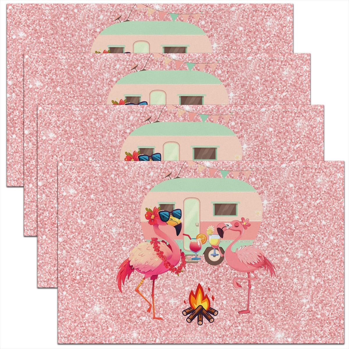 Set de table flamants roses lavable d'un coup d'éponge fini les taches lot de 4