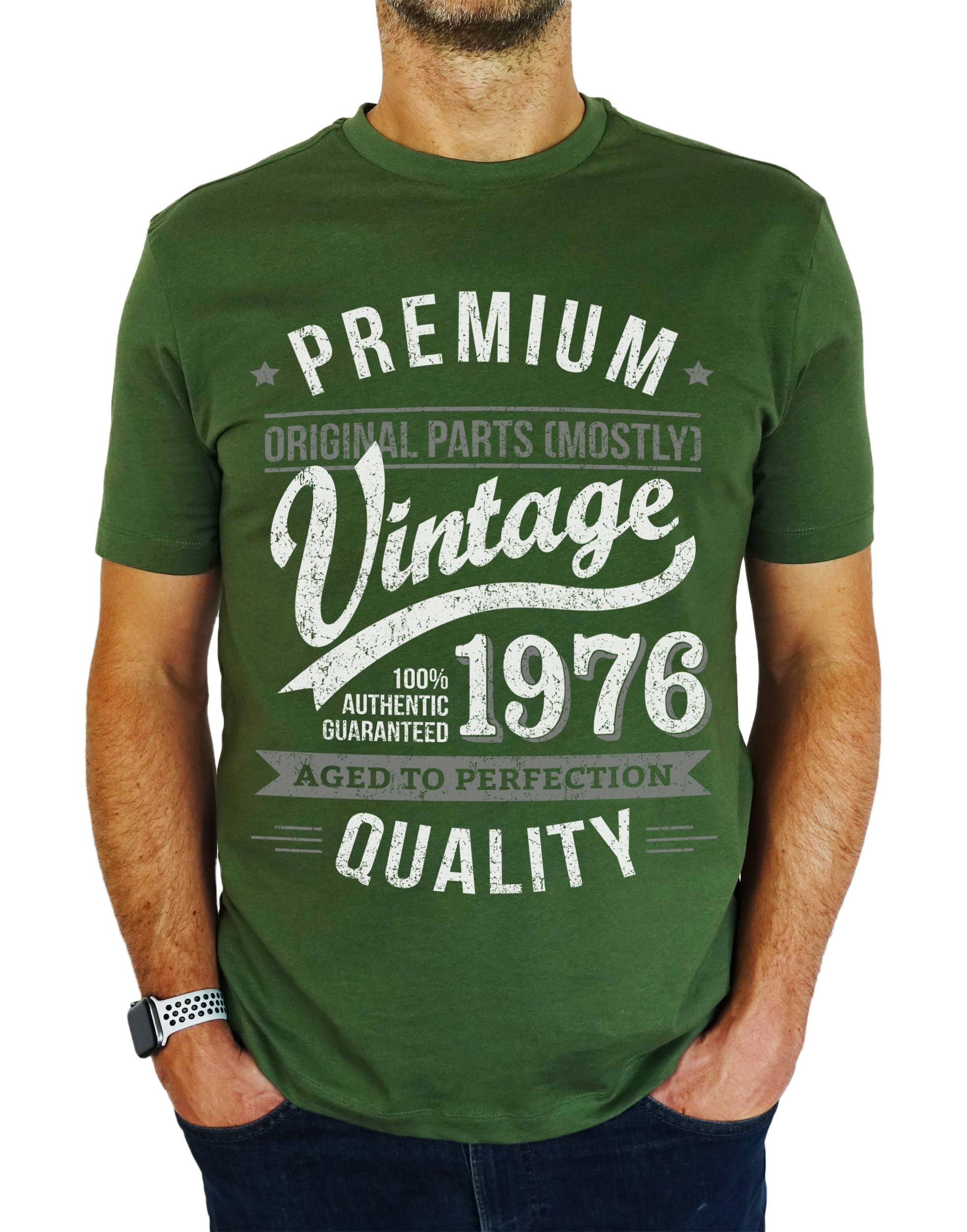 1976 Premium Vintage Year - Aged to Perfection - 50th Birthday Gift | Present Mens T-Shirt Earthy Green S