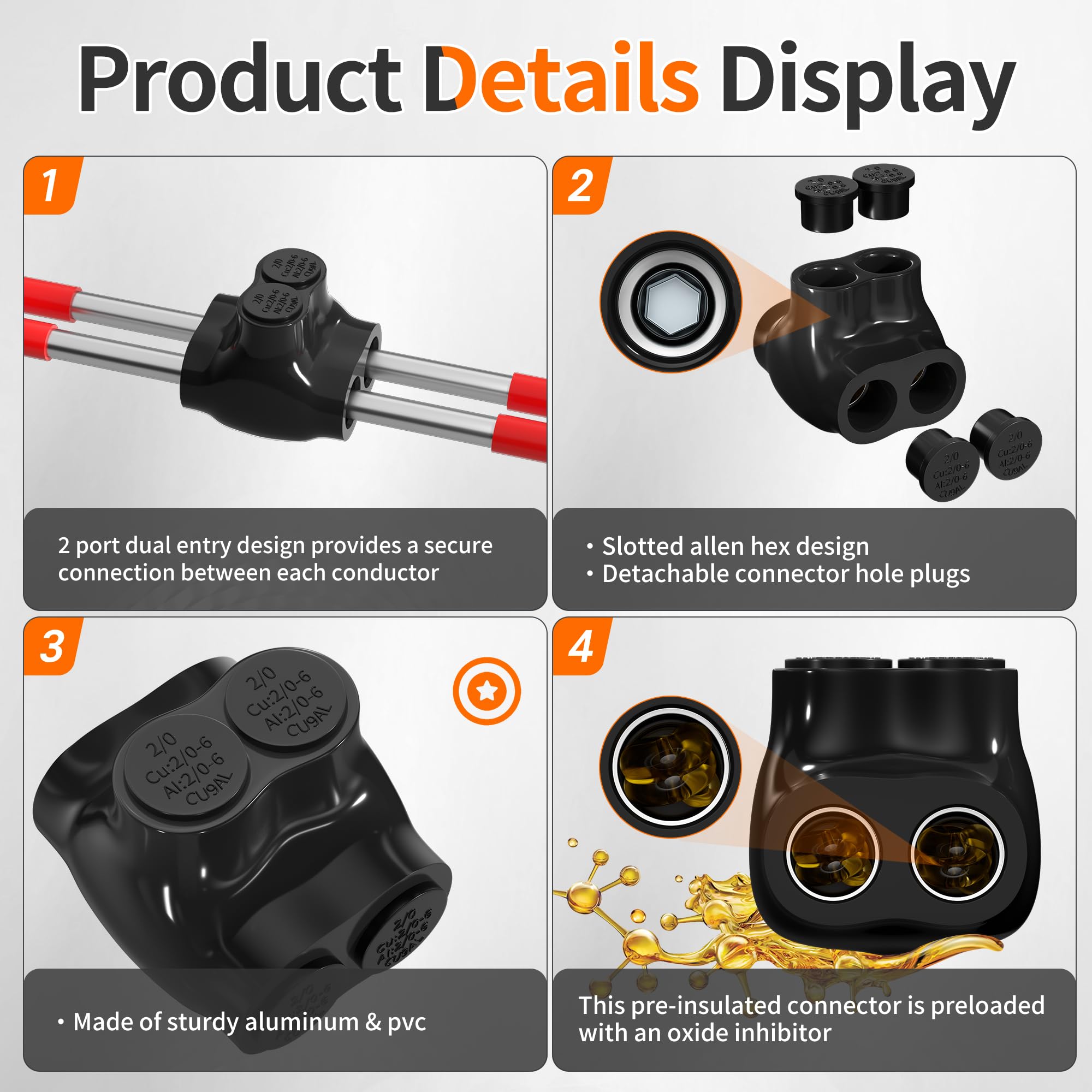 Snapklik.com : 2 Port Insulated Multi Tap Connector 2/0-6 Gauge Wire ...