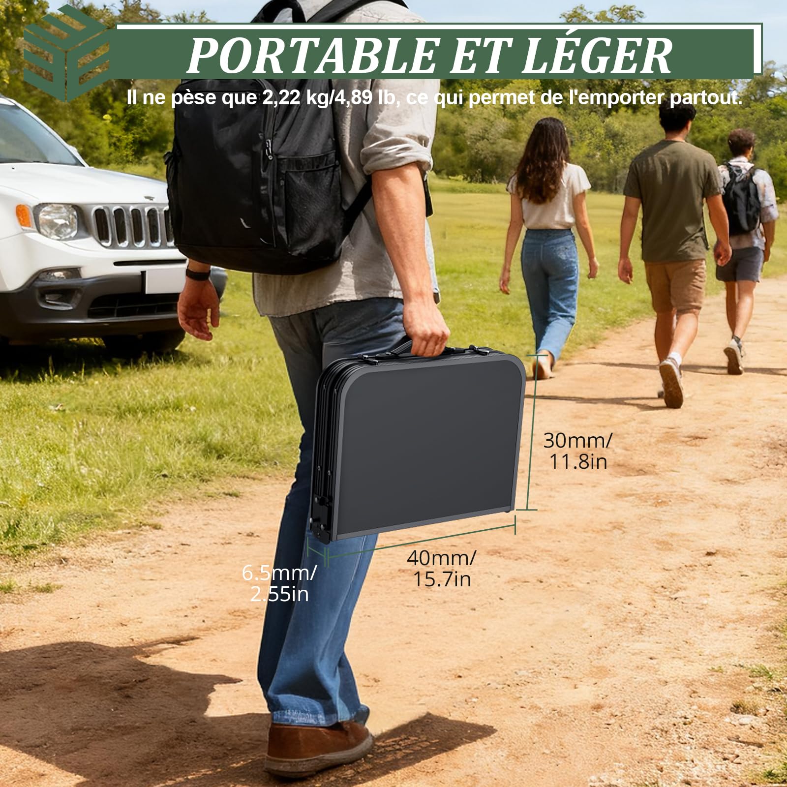 EYPINS Table Pliante Portable Multifonction 3 Hauteurs(25/50/70 cm) en MDF Noir avec Cadre Acier Argenté,Pliable,Charge 30 kg pour Camping,Pique-Nique,Bureau Maison,Usage Intérieur/Extérieur(Noir)