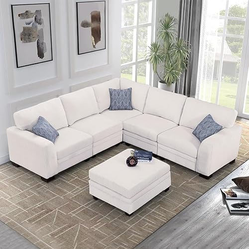 Miniatura 30 de Legend Vansen Sofá modular de gran tamaño, sofá en forma de U de 7 asientos con otomana, sofá de pana con asiento profundo, sofás seccionales