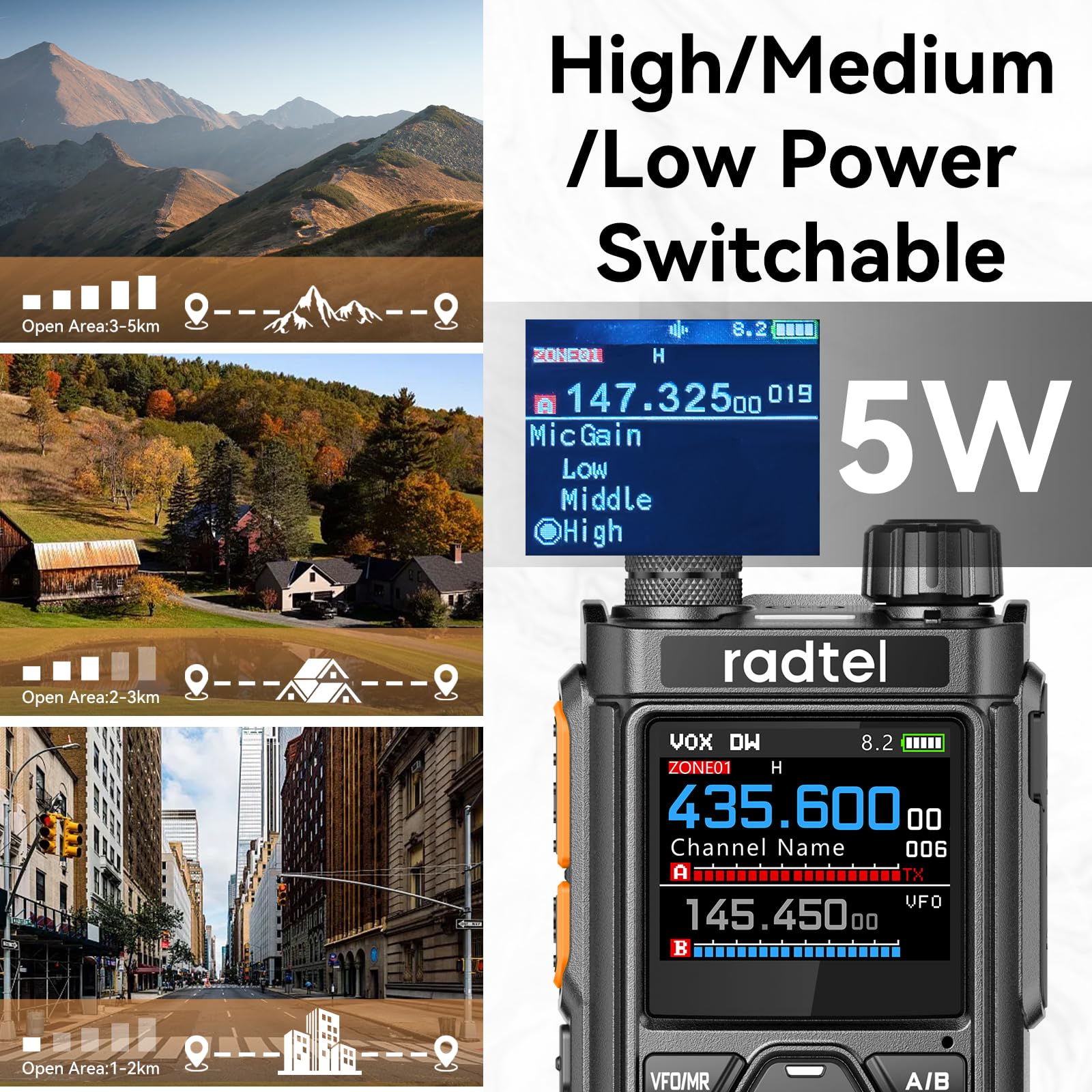 Radtel RT-910B 5W UHF VHF Dual Band Radio bidirezionale Radio amatoriale da 6 metri Walkie Talkie programmabile Bluetooth Tipo C Radio portatile VOX ricaricabile a mani libere per veicoli e esterni